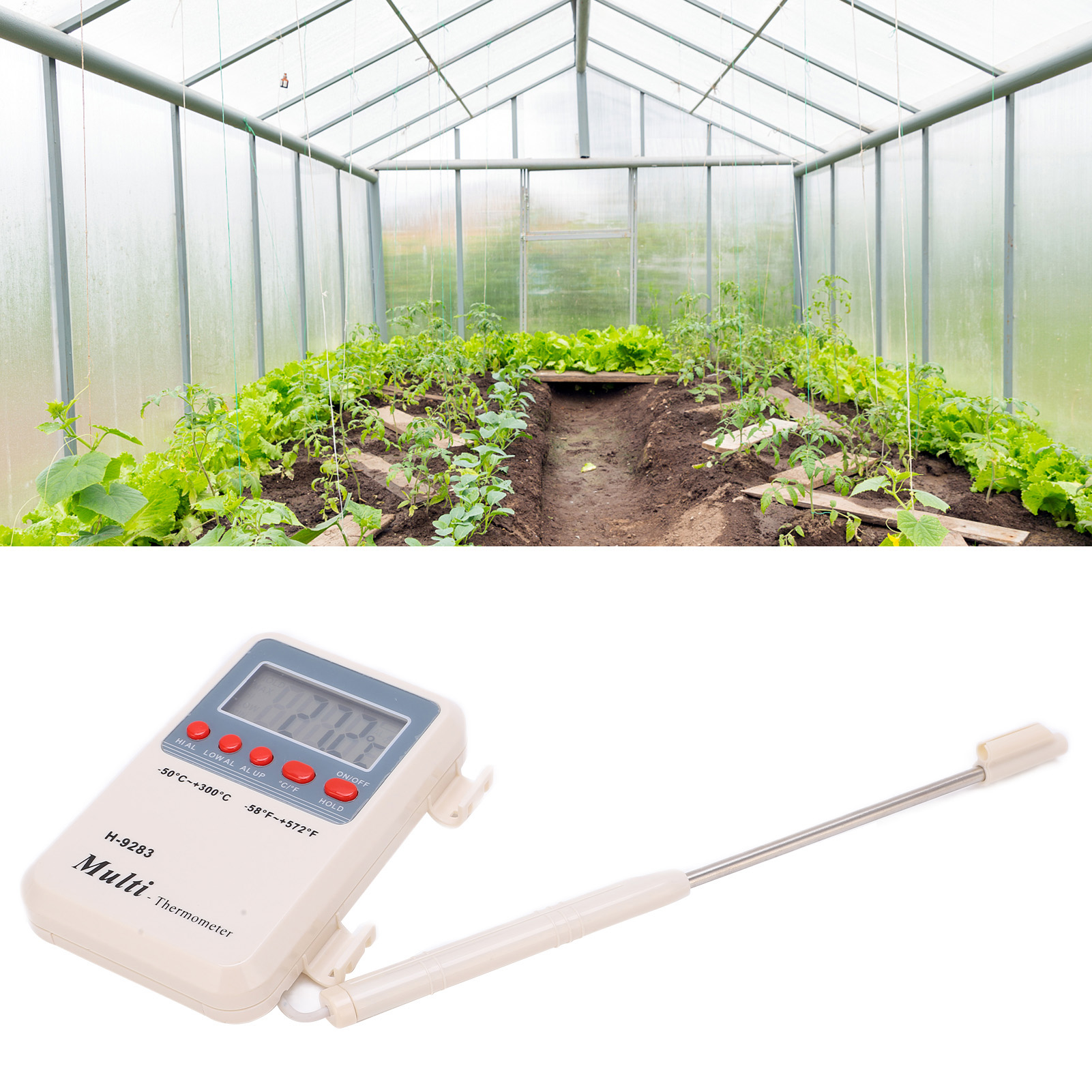 Elektronisches Lebensmittelthermometer H-9283 Mit Sonde, Hoch- Und Niedrigtemperaturalarm Für Haushalt, Landwirtschaft, Pharmazeutische Industrie Und Klimaanlagen