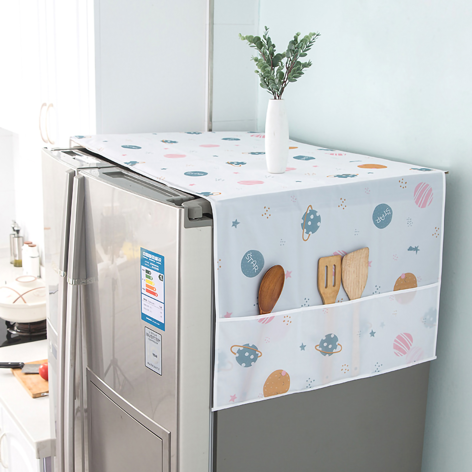 Staubschutzhülle Für Kühlschrank, Staubdichte Aufbewahrungstasche Für Zuhause, Ölabweisende Hängetasche, Planetenförmige Staubdichte Hängetasche Für Kühlschrank, 54 X 130 Cm.