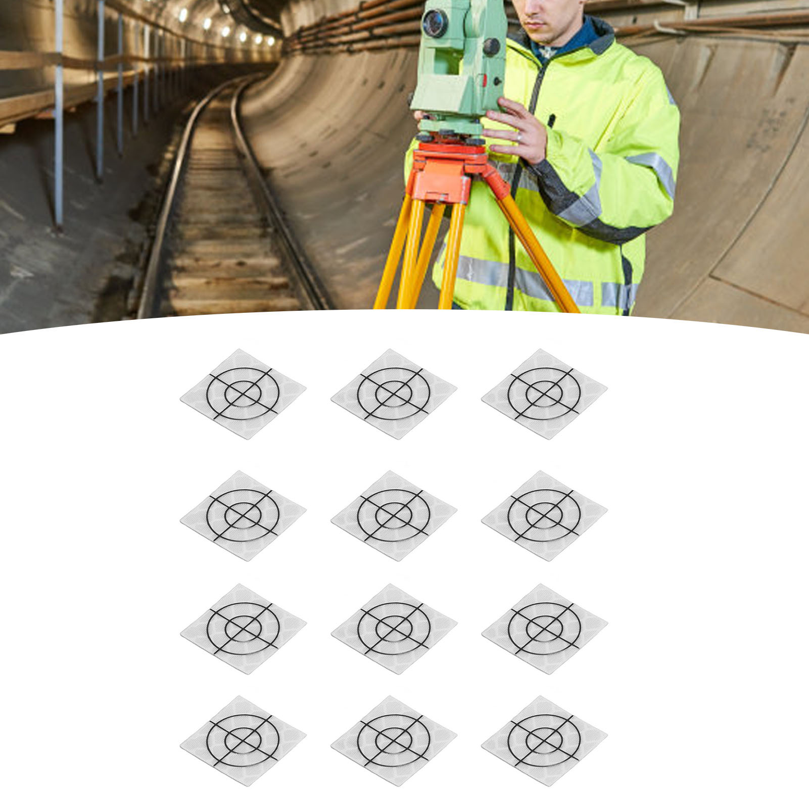 Packung Mit 100 Leica-sichtreflektoren Für Totalstationen, Zur Messung Von Tunneln Und Entfernungen Selbstklebende Reflektorstreifen In Diamantqualität, 2 X 2 Cm.