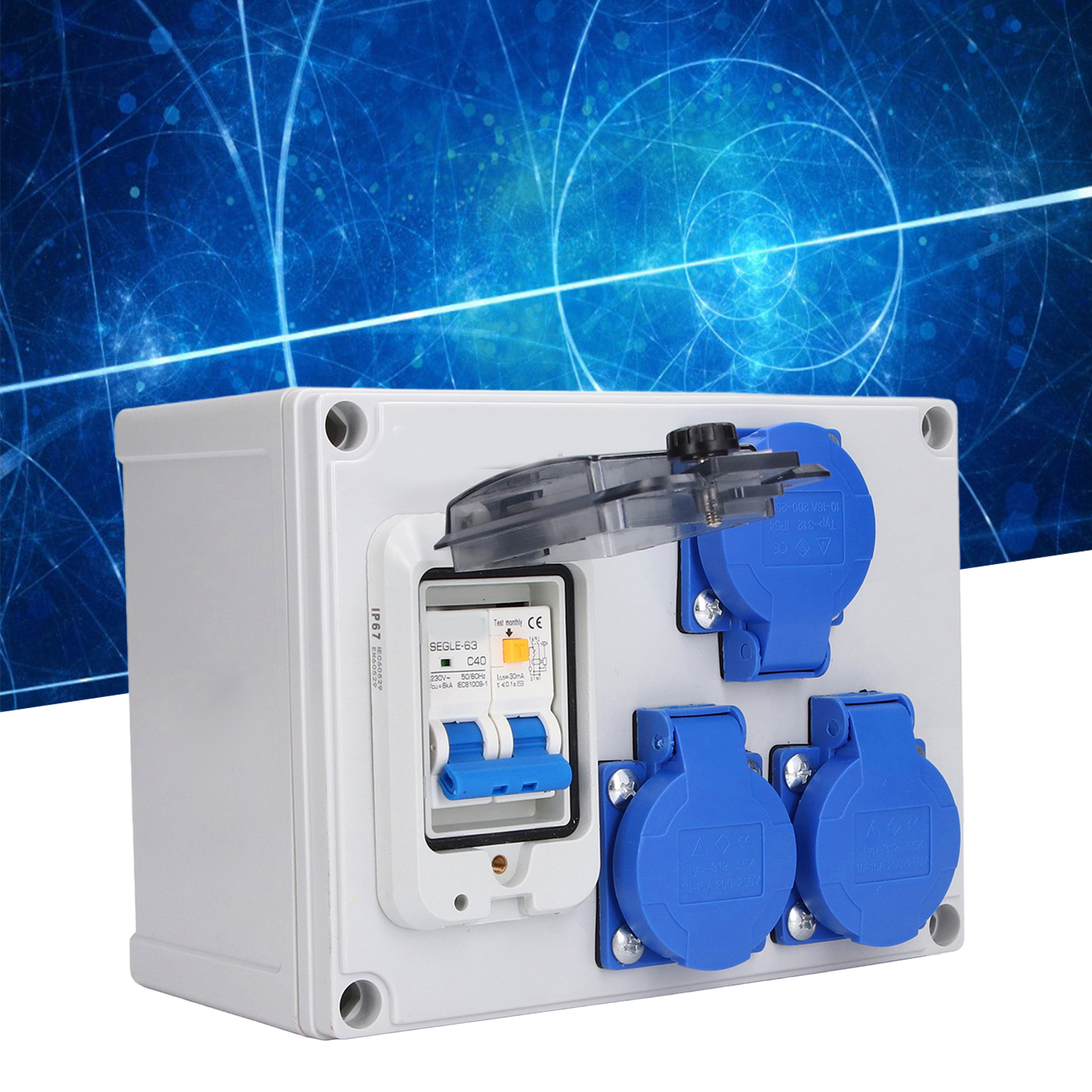 Deutsche Wandsteckdose Mit 3 Steckdosen, 200-250v, Mit Schalter Und Stecker, 230v 40a, 1p+n Rcd.