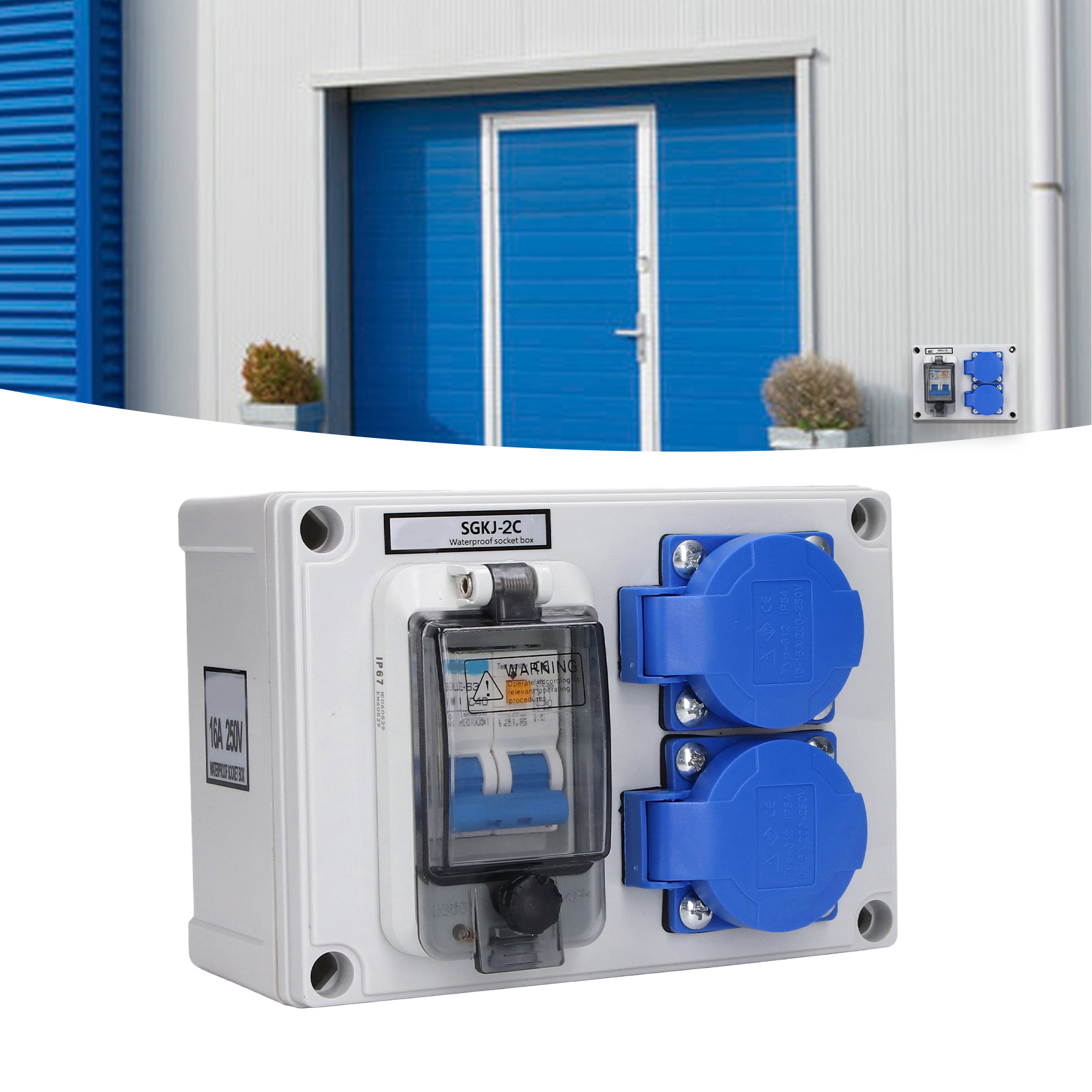 Deutsche Wandsteckdose Mit 2 Steckdosen, 200-250v, Mit Schalter Und Stecker, 230v 40a, 1p+n Rcd.