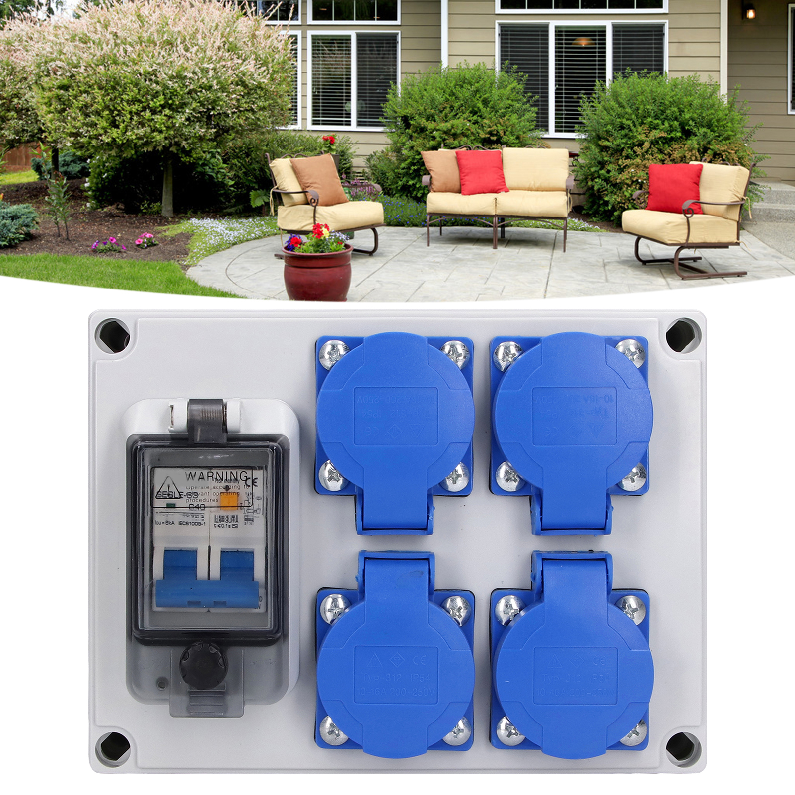 Deutsche Wandsteckdose Mit 4 Steckdosen, 200-250v, Mit Schalter Und Stecker, 230v 40a, 1p+n Rcd.