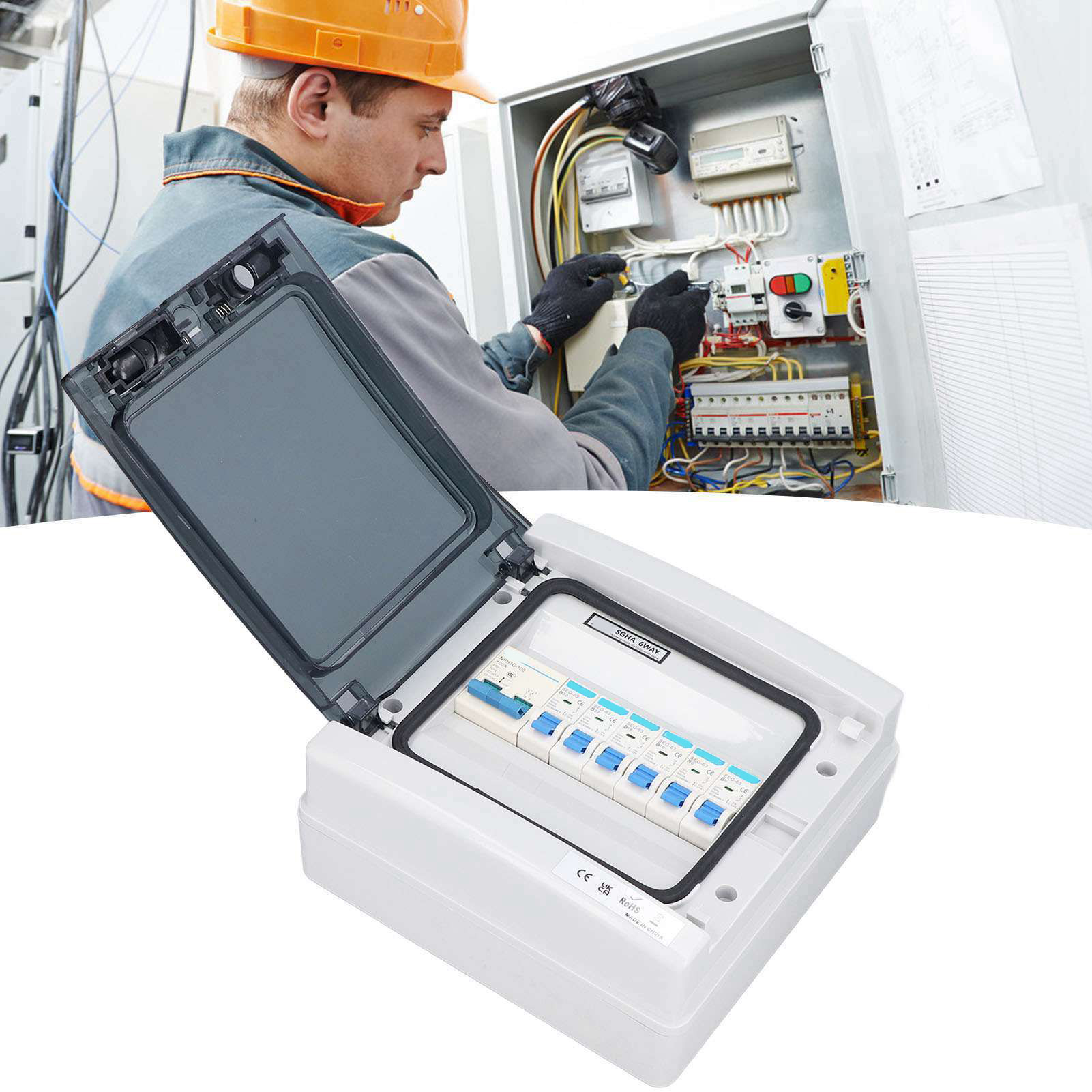 6-fach, 230 V, Wasserdichter Verteilerkasten Nach Europäischem Standard (6 Leitungsschutzschalter) + 100 A Hauptschalter