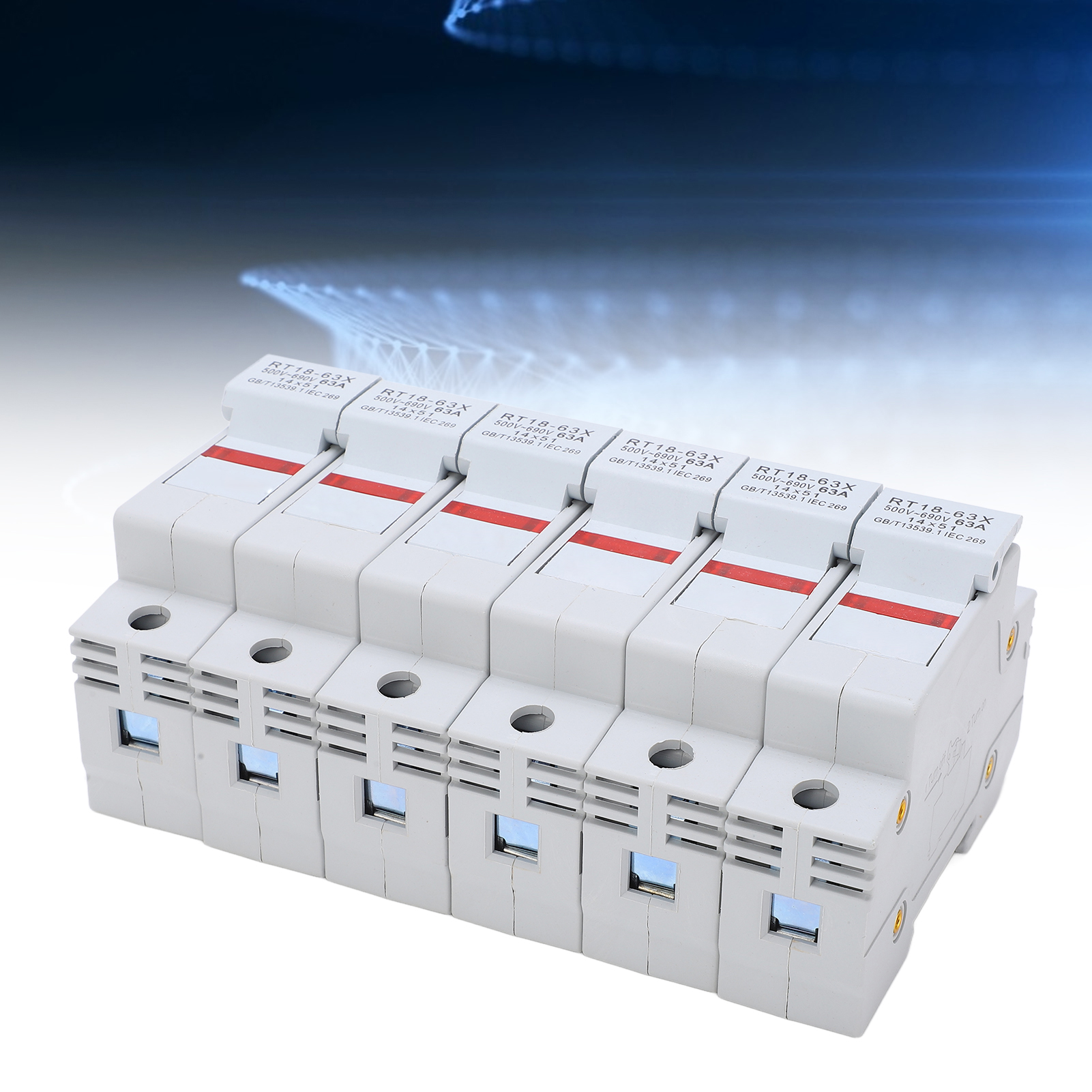 Berm Rt18-63x Schienen-sicherungshalter Mit Led-anzeige, 14 X 51 Mm Sicherungskern, Sockel, Kupferteile, 500–690 V, 1-polig