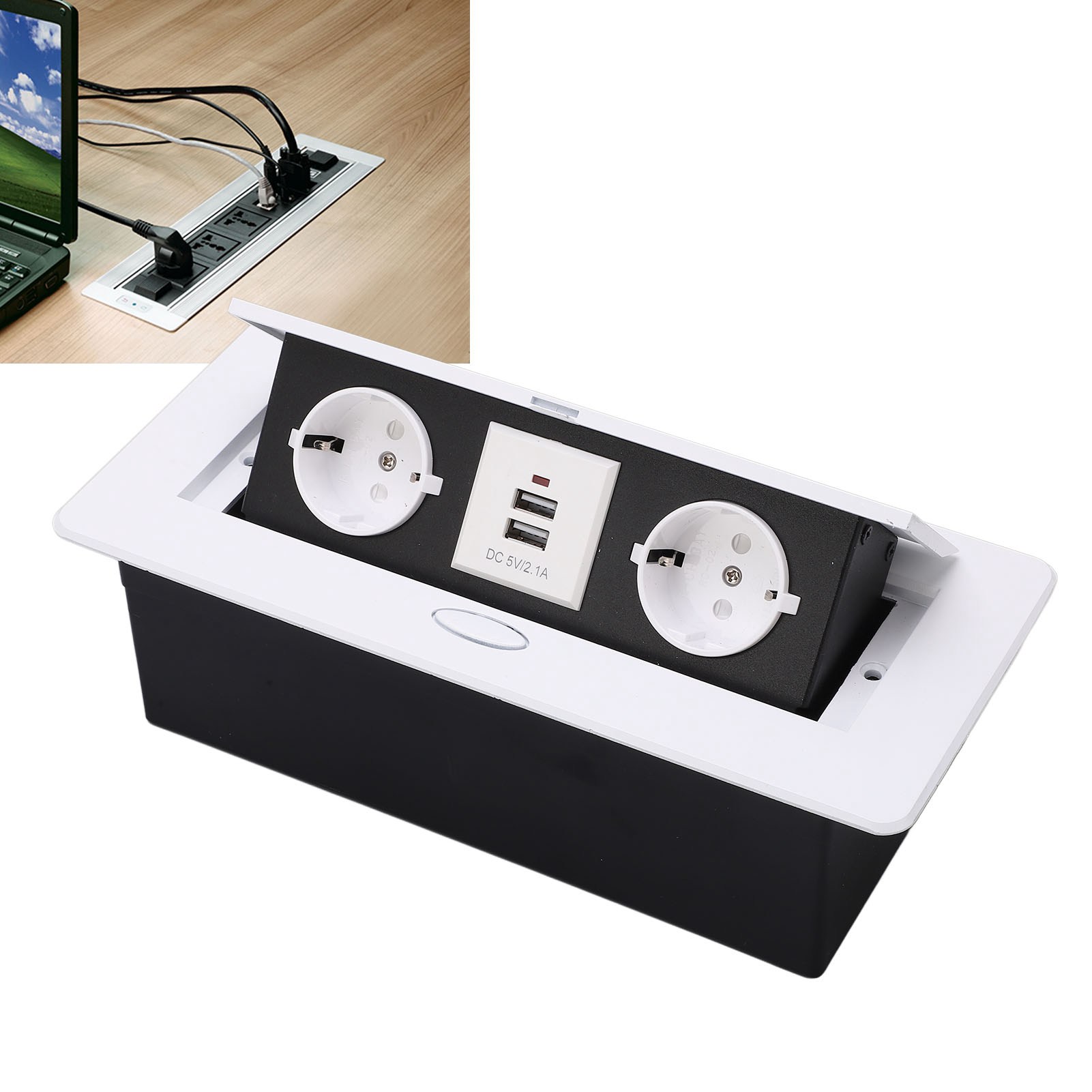 Unterputz-doppelsteckdose, Weiße Keramik, J29l, Europäischer Standard + Zwei Usb-anschlüsse, 250 V