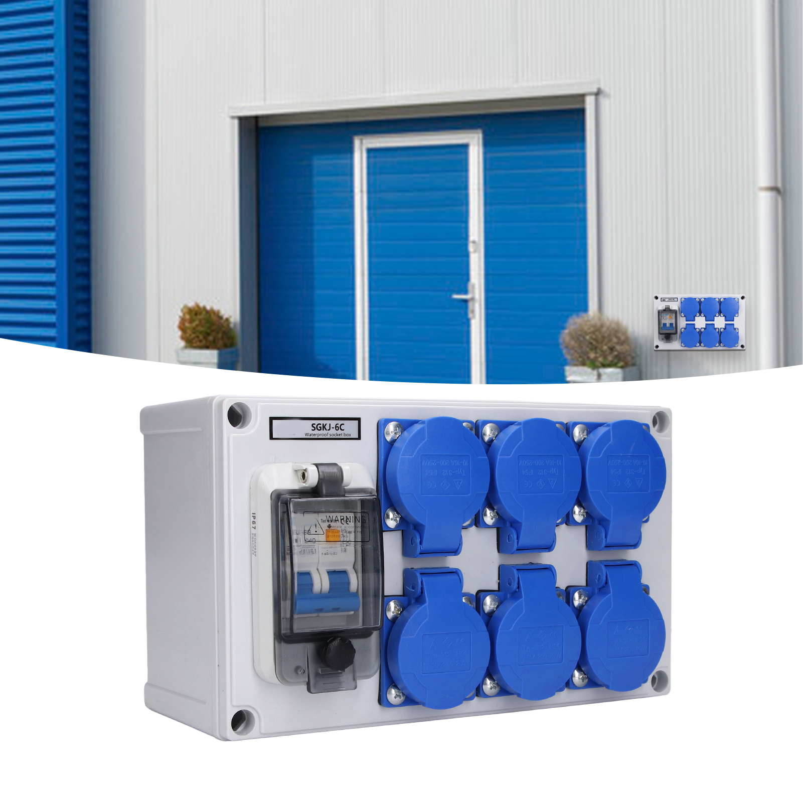 Deutsche Wandsteckdose Mit 6 Steckdosen, 200-250v, Mit Schalter Und Steckdose, 230v 40a, 1p+n Rcd.