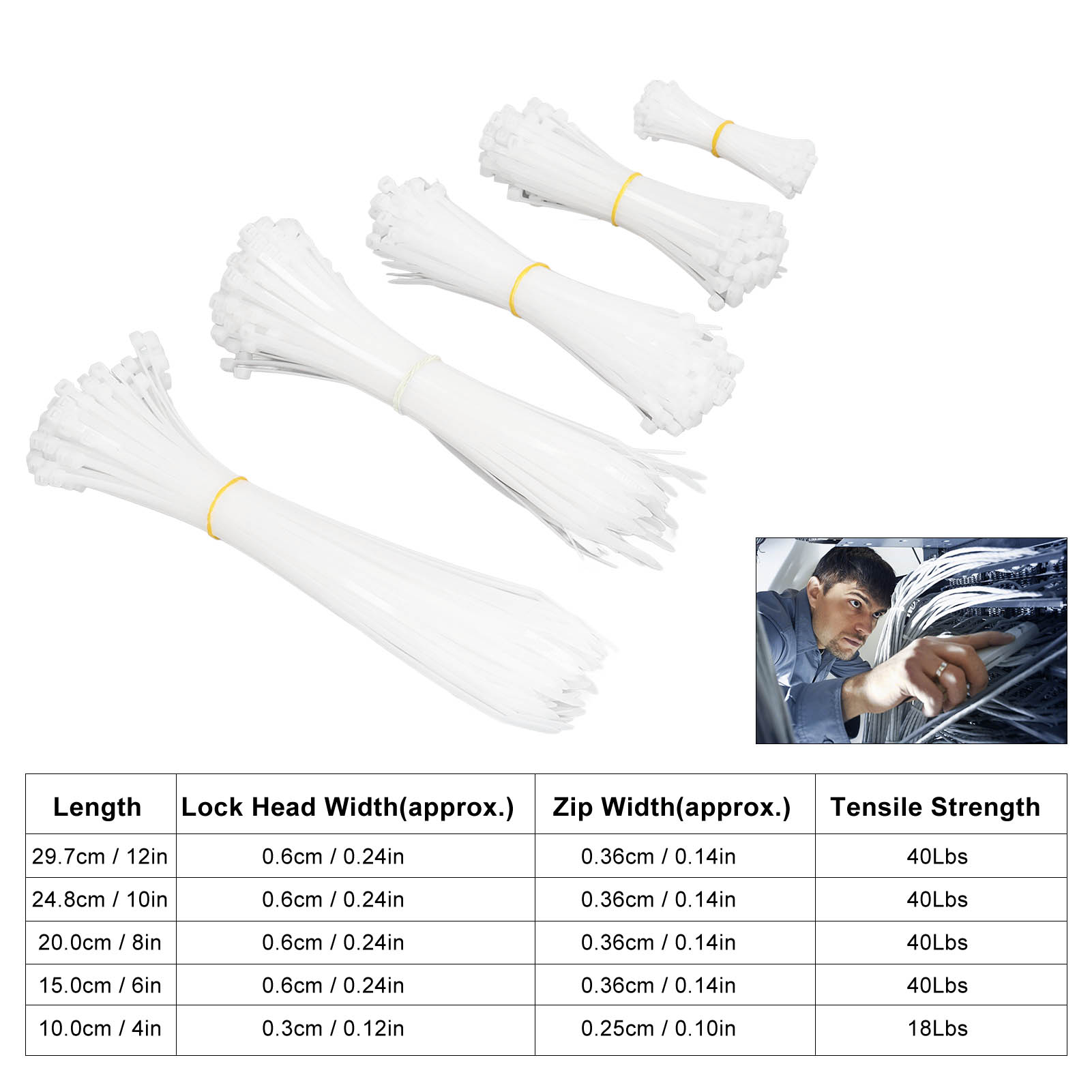 Sets Mit 600 Kabelbindern In Verschiedenen Größen (4/6/8/10/12 Zoll) Aus Strapazierfähigem, Selbstverriegelndem Nylon, Geeignet Für Den Innen- Und Außenbereich.