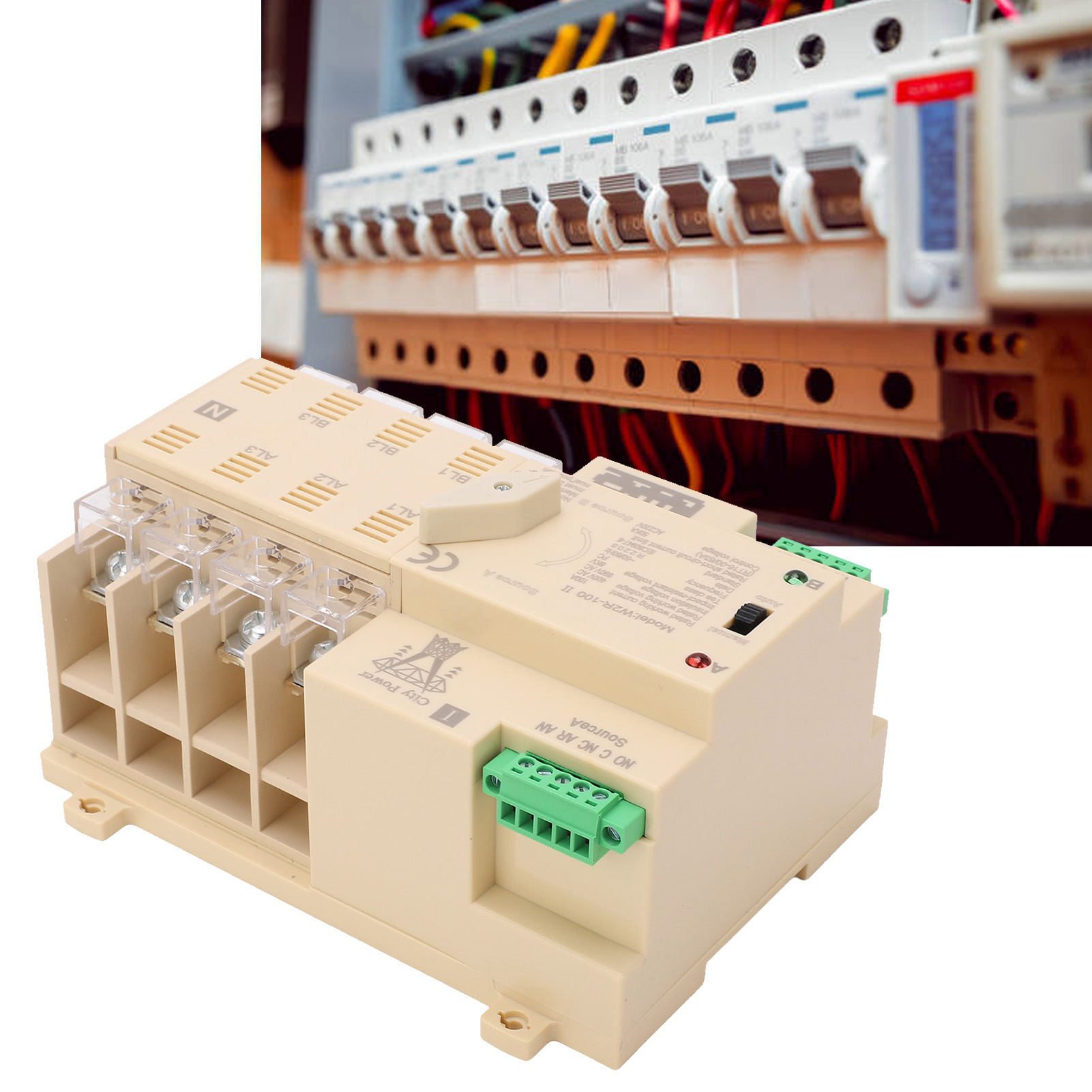 White Premium W2r-100 Verbesserter Automatischer Umschalter Für Zwei Stromversorgungen, 4-polig, 100 A, 220 V