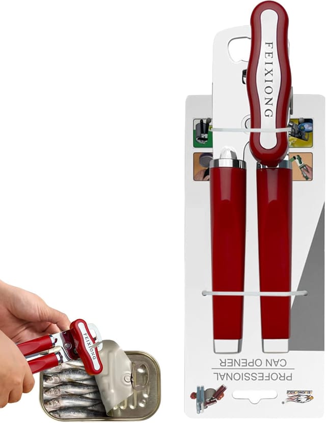 Dosenöffner, Sicherheits-dosenöffner Mit Handbuch, Professioneller Dosenöffner Aus Edelstahl, Dosenöffner Mit Rutschfestem Griff Und Ergonomischem Drehknopf, Für Jeden Geeignet (rot)