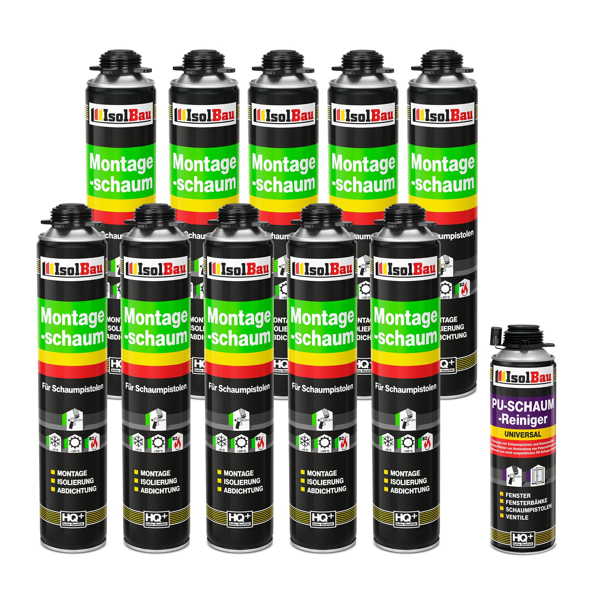 Pistolenschaum Bauschaum Montageschaum 10 X 750ml + 1 X Pu-reiniger 500ml Set
