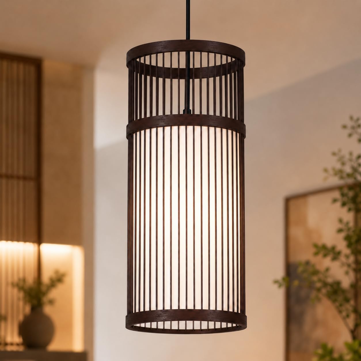 Handgefertigte Bambus-pendelleuchte Im Zen-stil – Hängelampe Für Schlafzimmer, E27-leuchte, Deckenlampe Für Wohn-, Schlaf- Und Esszimmer.
