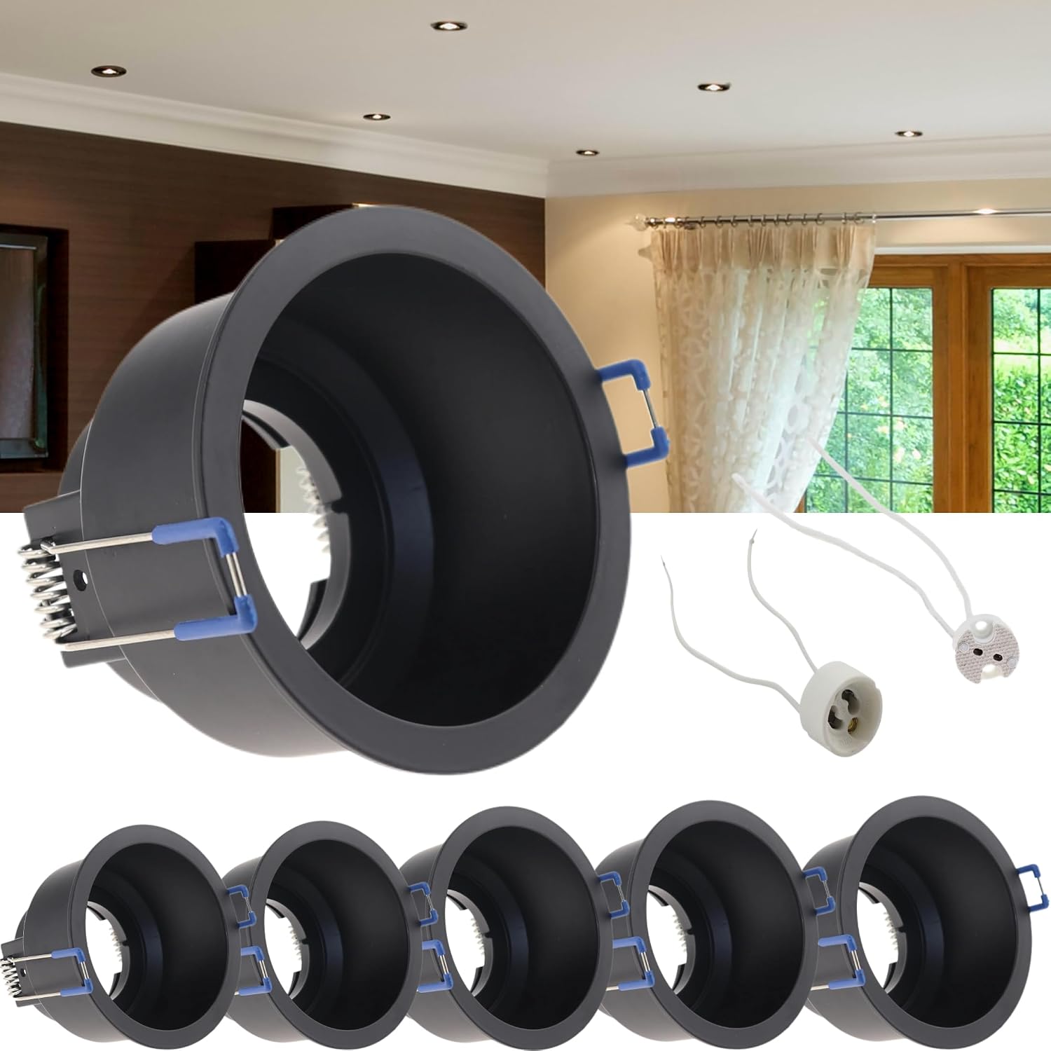 Set Aus 6 Led-einbaustrahlern: Rundes Aluminium-einbaugehäuse Mit Haltebügel Und Gu10/mr16-keramikfassung Für Decken, Schränke Und Küchen 80 Mm Einbaudurchmesser, (leuchtmittel Nicht Im Lieferumfang E