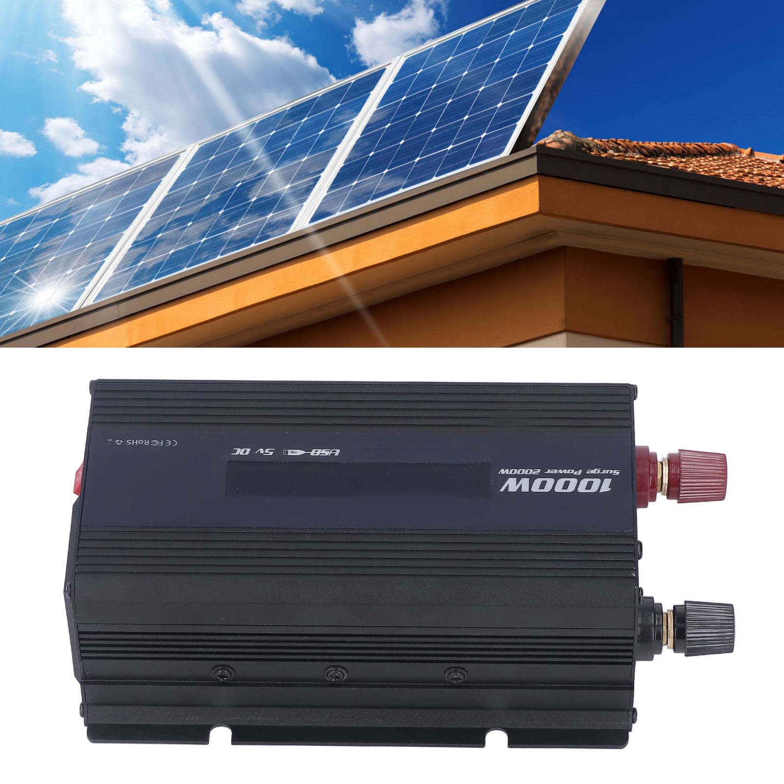 Schwarzer 1000w Wechselrichter Mit Led-anzeige, Solarstromwandler Für Fahrzeuge, Dc12v Auf Ac220v.