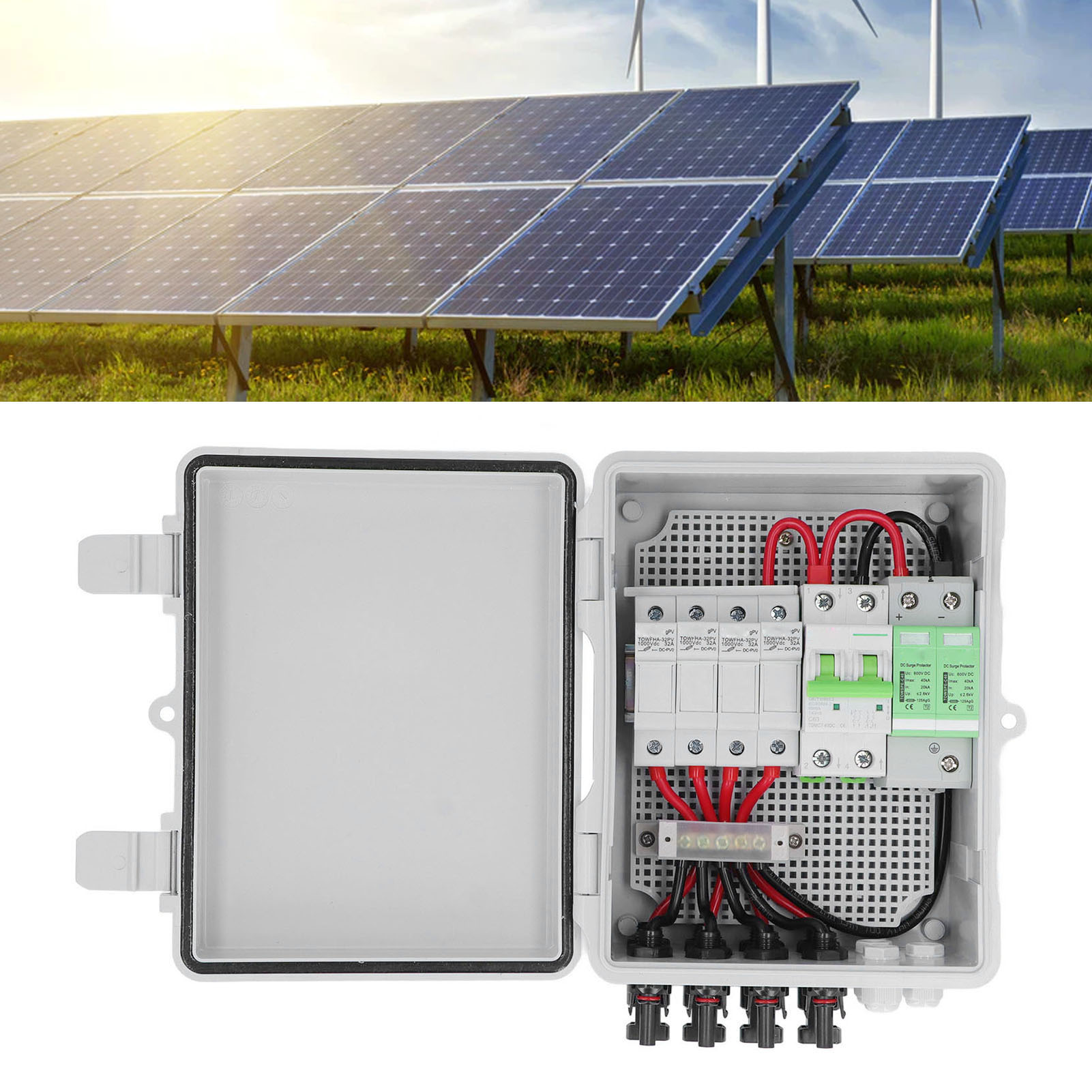 Tongou 4-string-photovoltaik-kombinationsbox Mit Überspannungsableiter, 10a-nennstromsicherung, 63a-solar-dc-leistungsschalter, Überspannungsableiter Und Solaranschluss Für Netzunabhängige Solarstrome