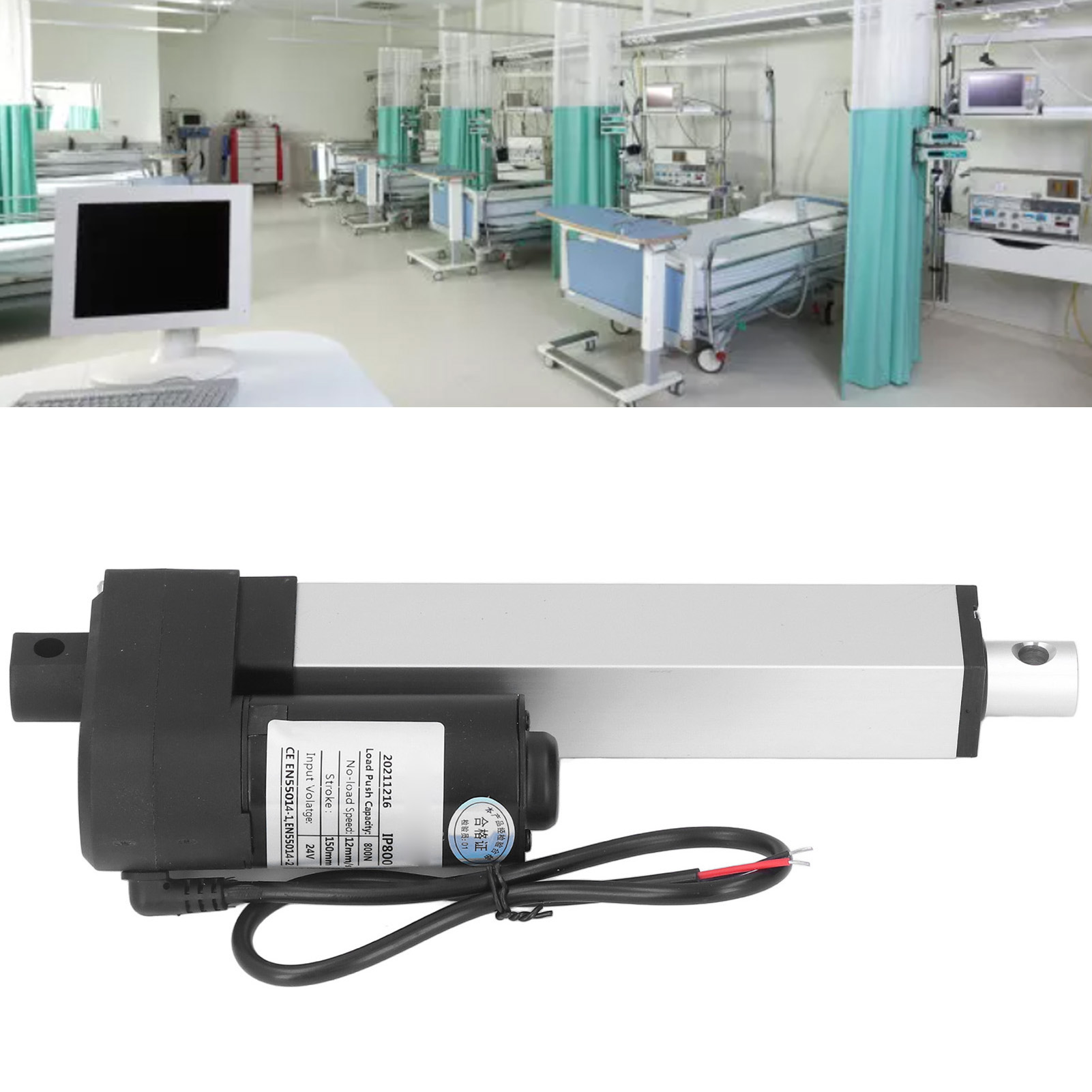 Miniatur-linearantrieb (24 V, 8 Mm Durchmesser) Mit Hebering, 800 N Dc, Hubstange, Geeignet Für Haushaltsgeräte, Möbel, Medizintechnik Und Automobilindustrie. Hub: 150 Mm.