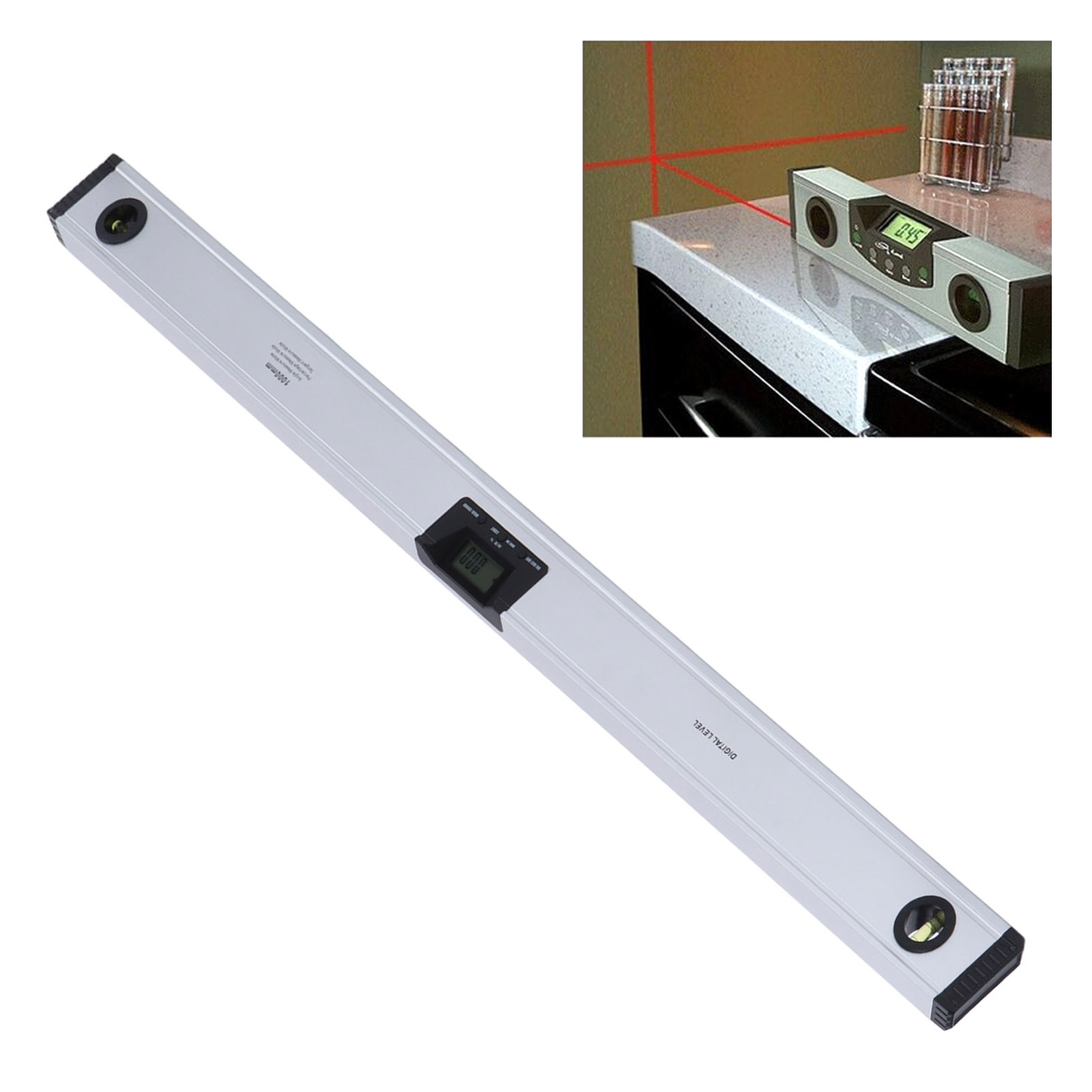 Shsiwi Hochpräzisions-winkelmesser Aus Aluminiumlegierung Mit Starkem Magneten Und Elektronischer Digitalanzeige, 1000 Mm Wasserwaage