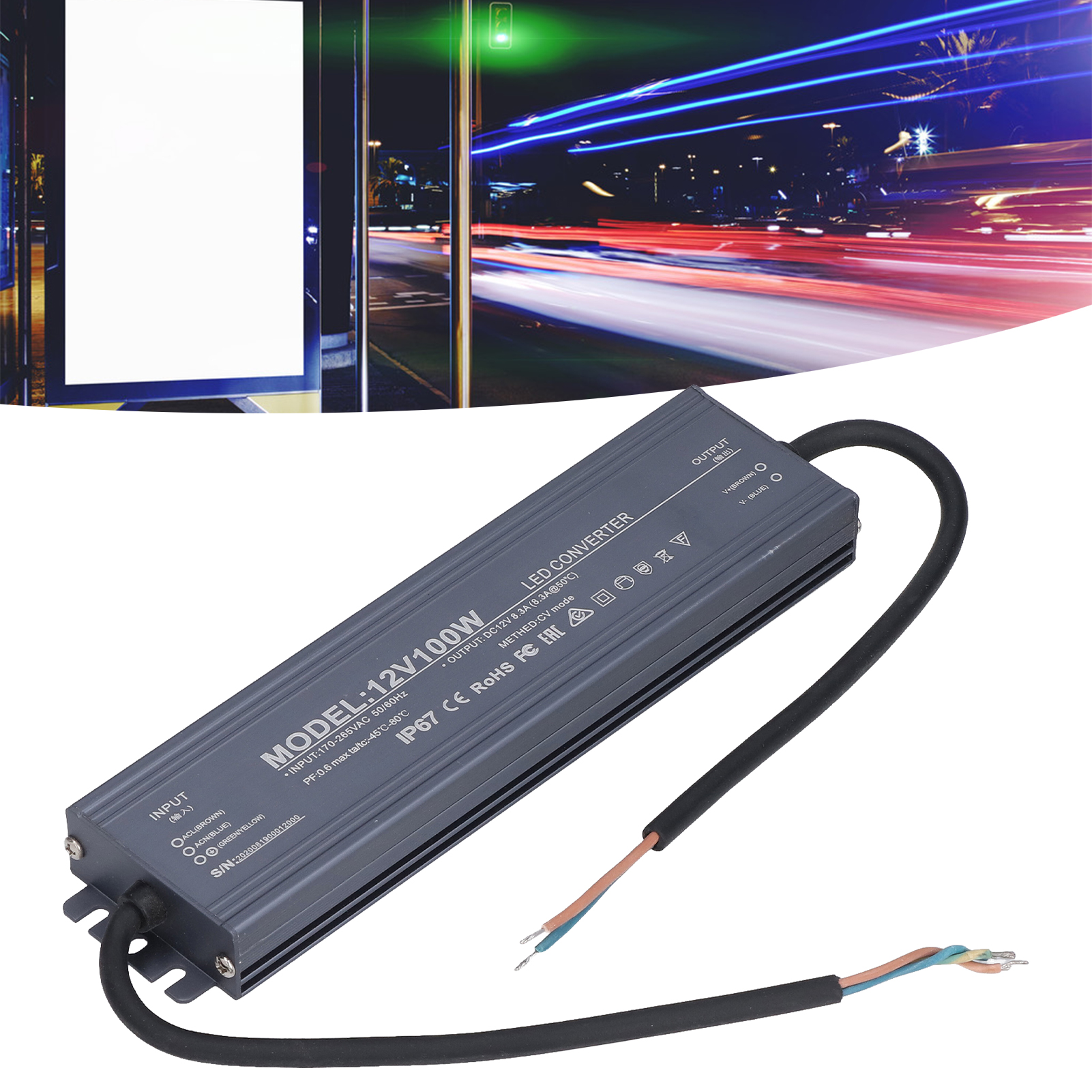Ip67 Wasserdichtes Netzteil Für Leds, Konstantspannung, 100 W, Ac 170–265 V, 12 V