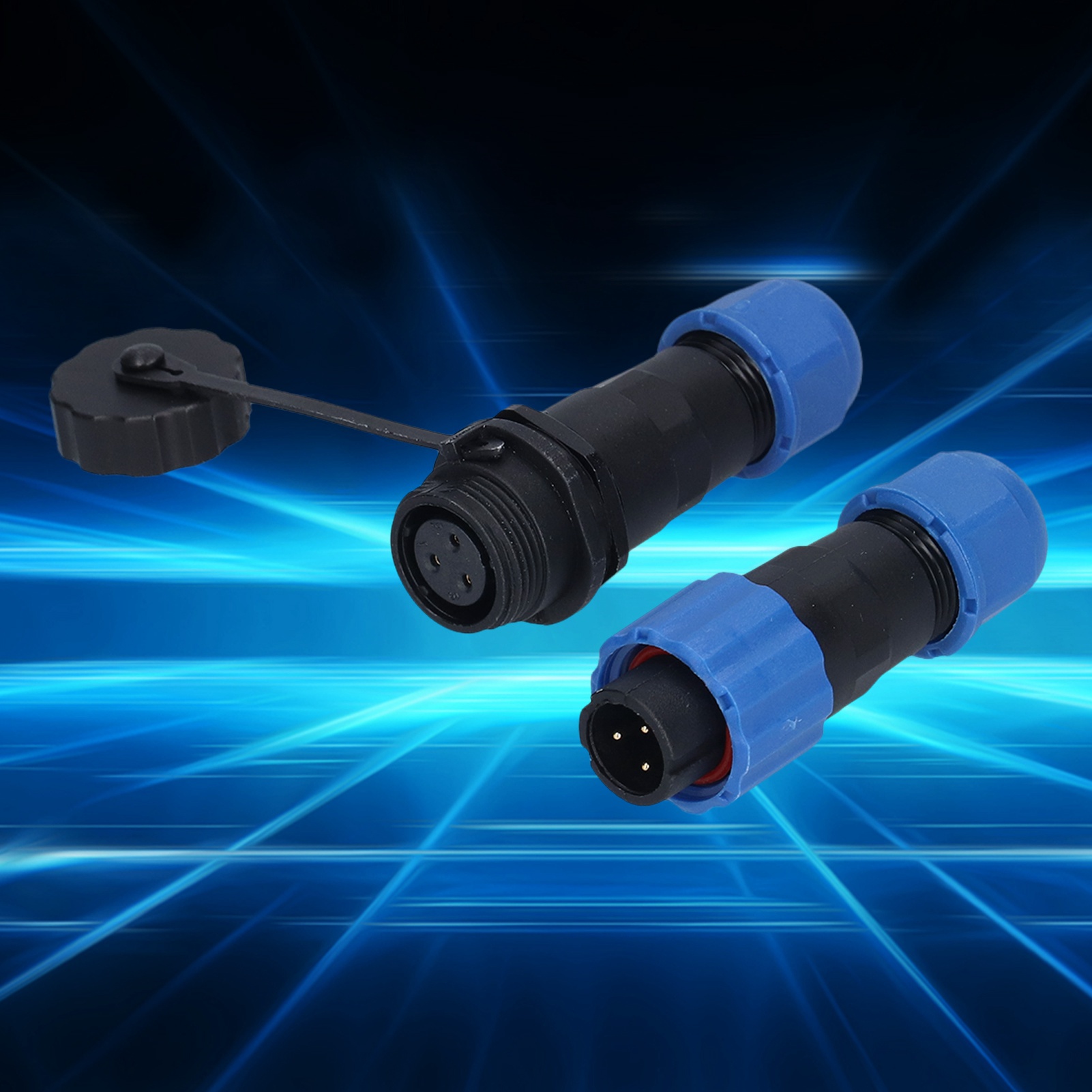 Wasserdichter Luftfahrtstecker Sp13 Mit Ip68-stecker Und -buchse Sowie Wasserdichtem 3-poligen Stecker.