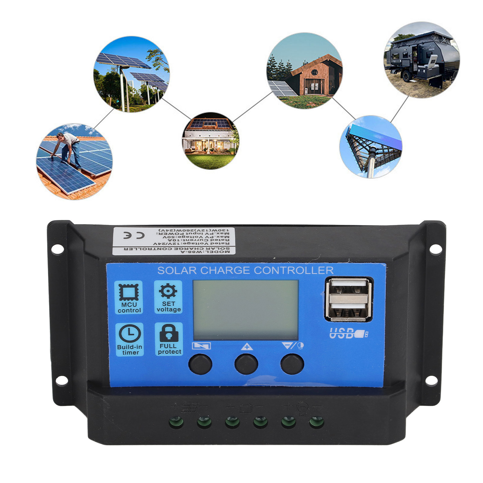 W88-a 10a Pwm-solarladeregler, Intelligenter Laderegler Für Beleuchtung, Automatische 12v/24v-batterieerkennung, Maximale Photovoltaikspannung 50v