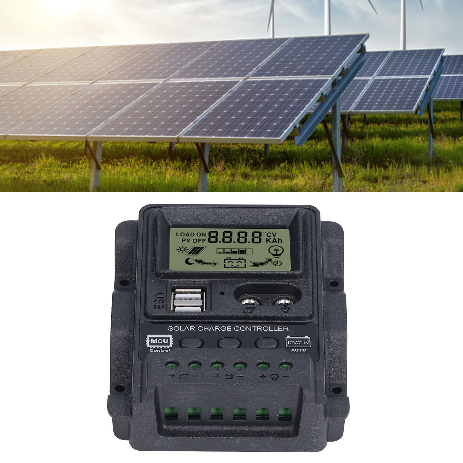 Photovoltaik-leistungsregler Mit Dualem Usb-anschluss, 12v/24v Lcd-solarregler, Pwm-laderegler, 30a
