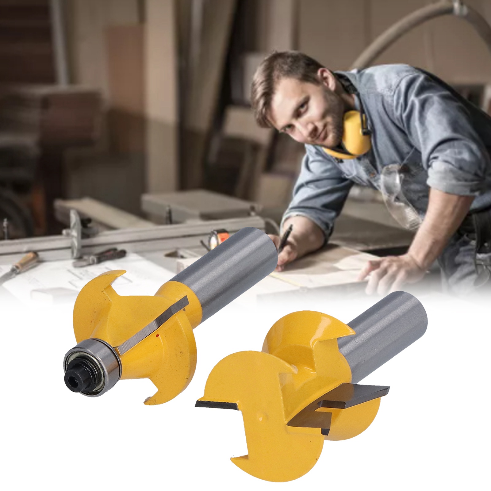 Set Mit 2 Holzfräsern Mit 1/2-zoll-schaft, 120°-zapfenfräsern, Paneelfräsern
