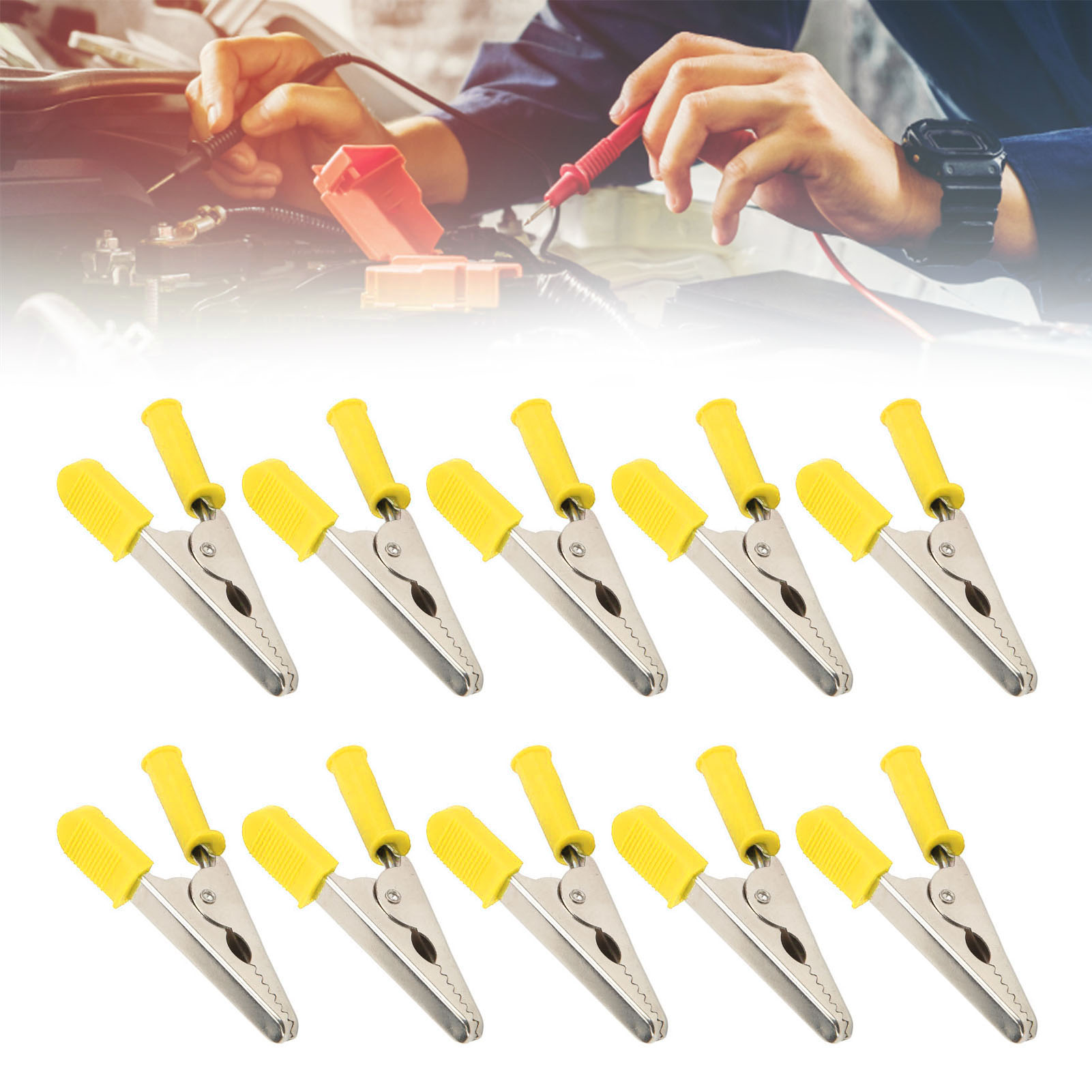 J.60047 20mm Messing-prüfklemmen, Batterieklemmen, Krokodilklemmen, Fischklemmen, 10 Stück Pro Packung, Gelb.