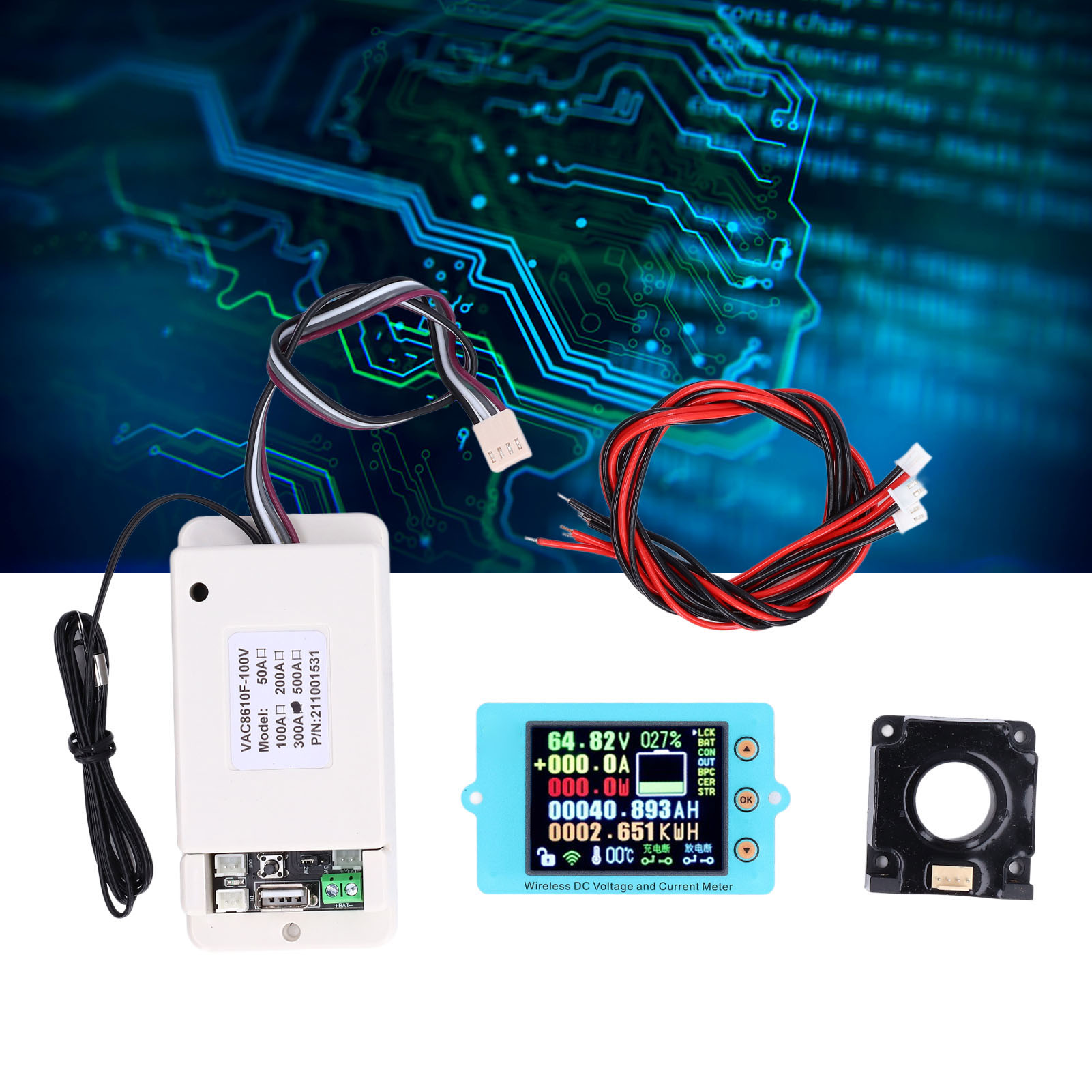 Vac8610f 100v-300a Voltmeter/amperemeter/thermometer/kapazitätssensor/coulombmeter/batteriemanager/anzeige Für Drahtlose Kommunikation Mit 2,4-zoll-farbdisplay