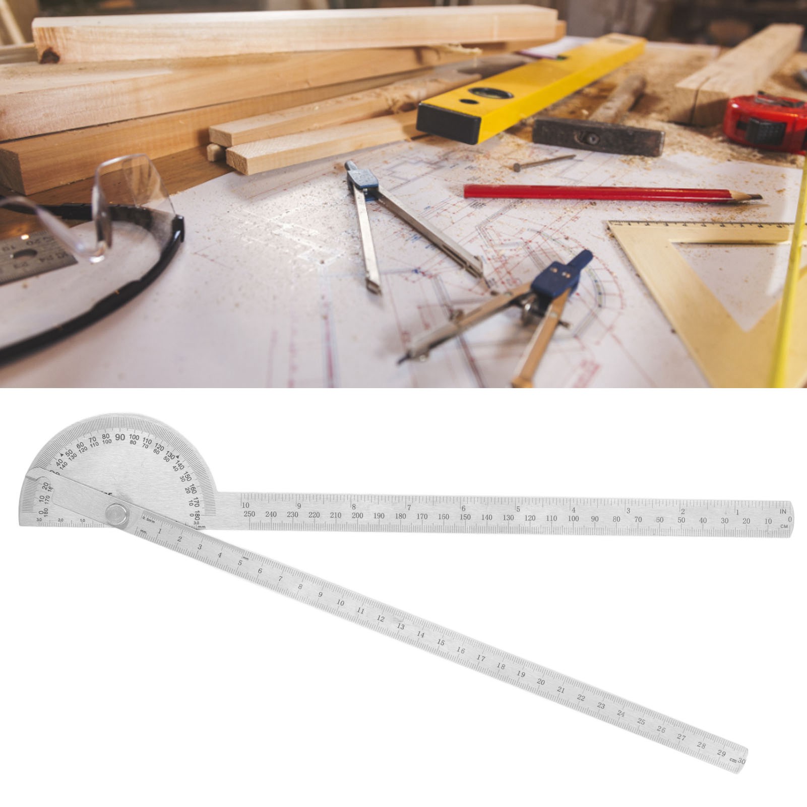 180-grad-winkelmesslineal Aus Stahl, Einfacher Winkelmesser, Doppelter Winkelmesser, 250 Mm.