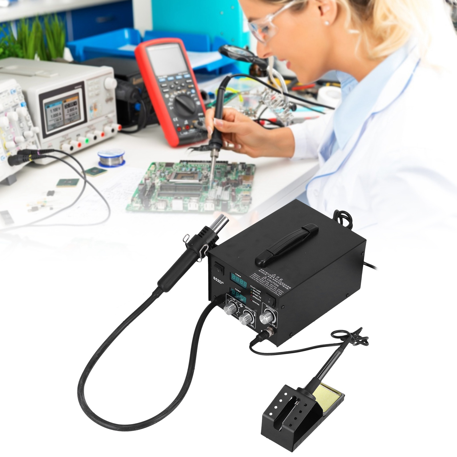 Bga-luftpumpe Typ 852d+ Mit Dualer Digitalanzeige, Einstellbarer Konstanter Temperatur, Lötkolben, Heißluftpistole Und 2-in-1-entlötstation, Konform Mit Europäischen Normen