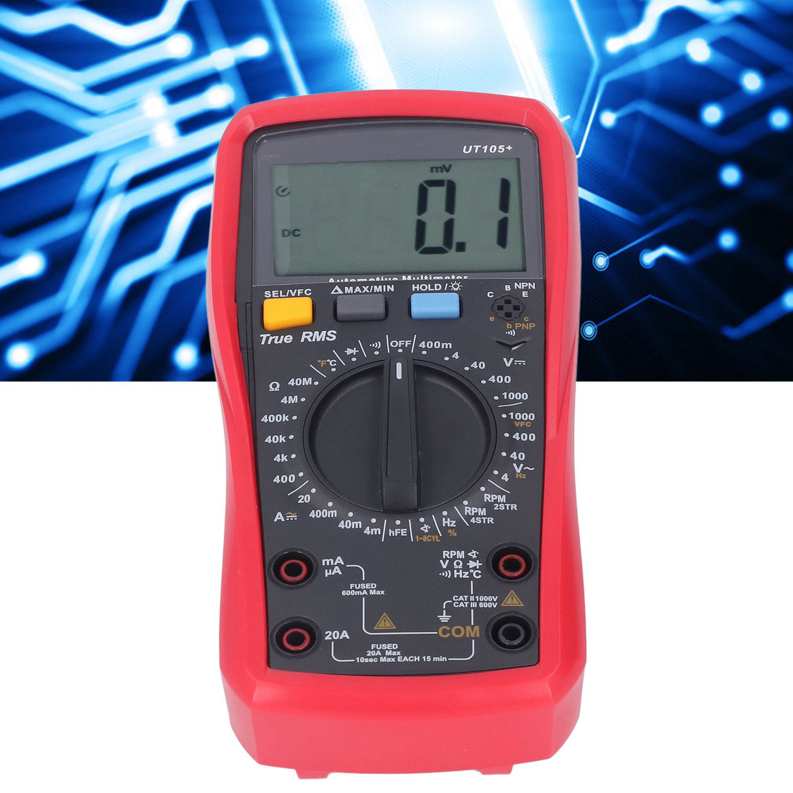 Ut105+ Digitalmultimeter Für Kfz-reparaturen Und Elektroarbeiten: Misst Spannung, Stromstärke, Widerstand Und Temperatur