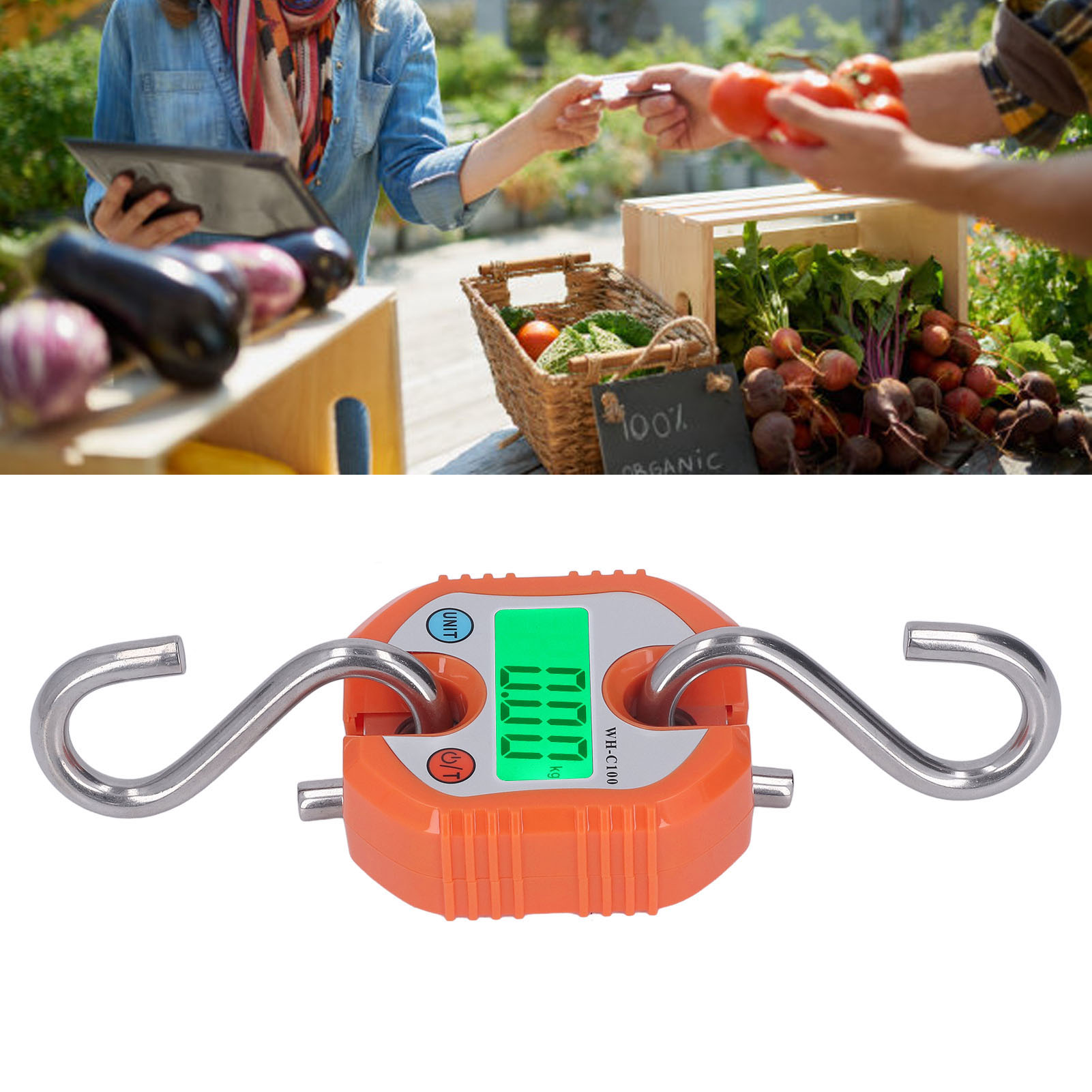 Wh-c100 Mini-digitalwaage Für Krane, 150 Kg/330 Lb, Tragbare Industriewaage Mit Lcd-display, Orange
