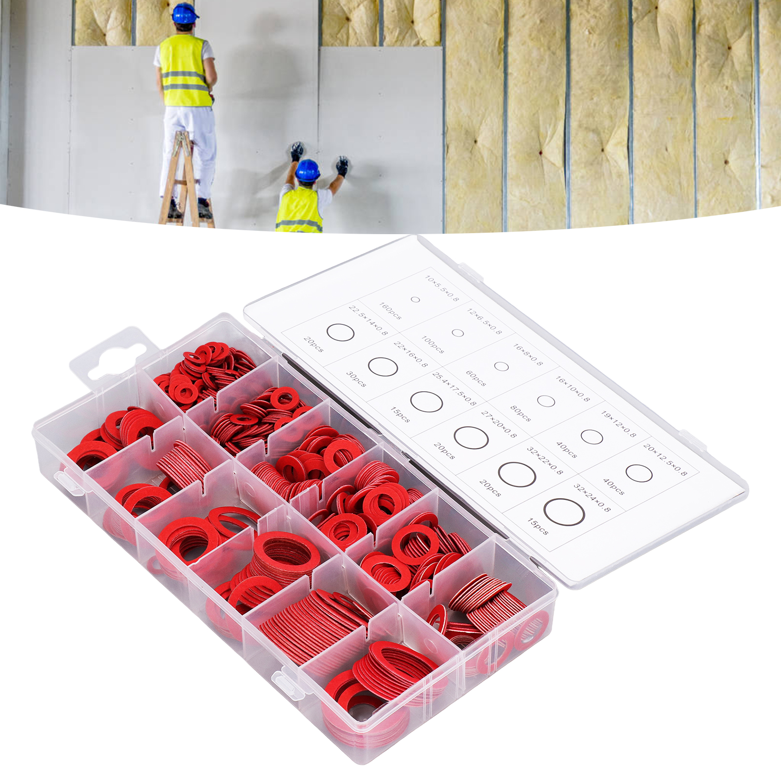 Satz Mit 600 Roten Stahlpapier-unterlegscheiben Und Isolierdichtungen Satz Flacher Unterlegscheiben Aus Roter Stahlpapierfaser