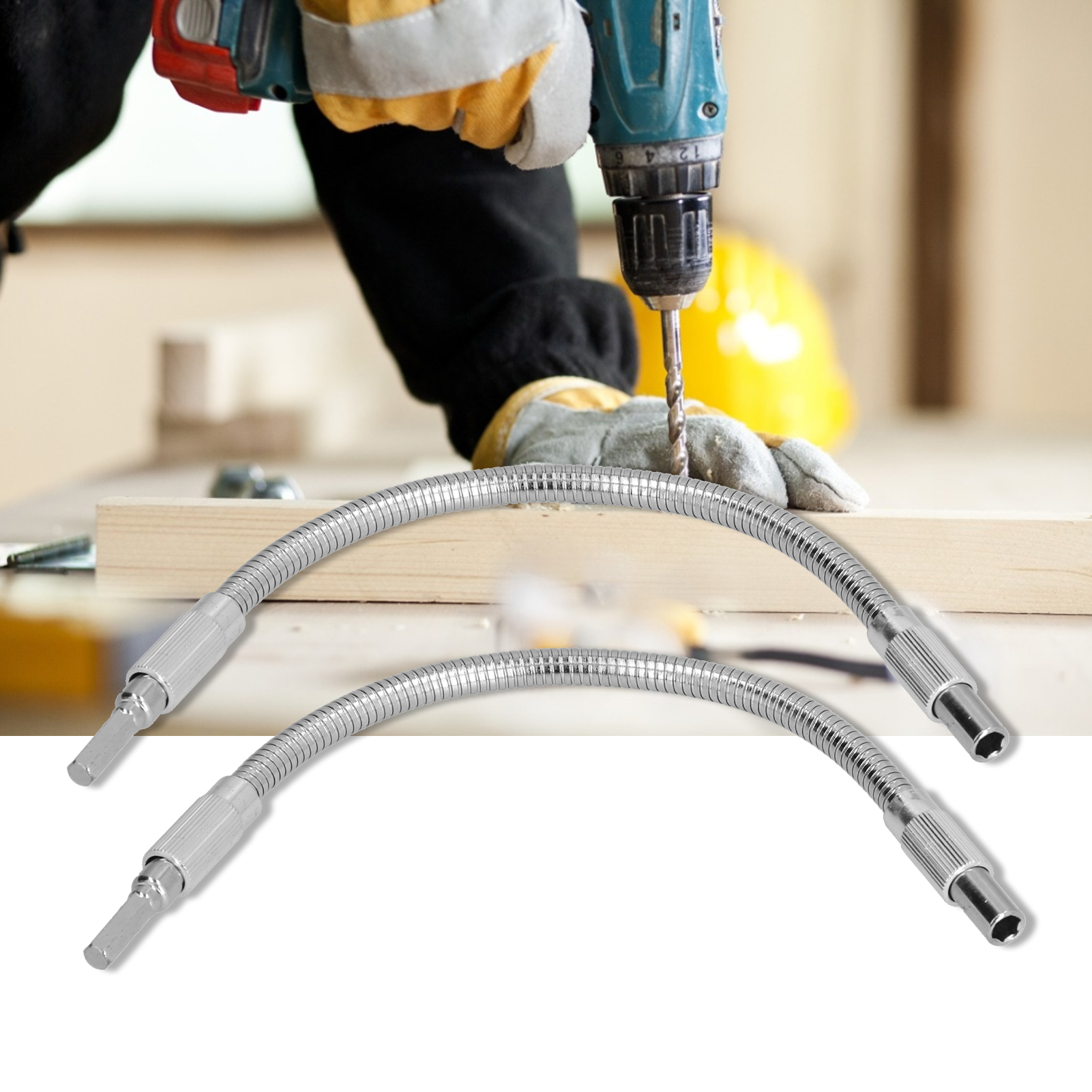 Zwei 300 Mm Lange, Flexible Metallverbindungsstangen Für Elektrische Bohrmaschinen Mit Sechskantschaft Und Wendbaren Schraubendreherbits, Zu Verkaufen