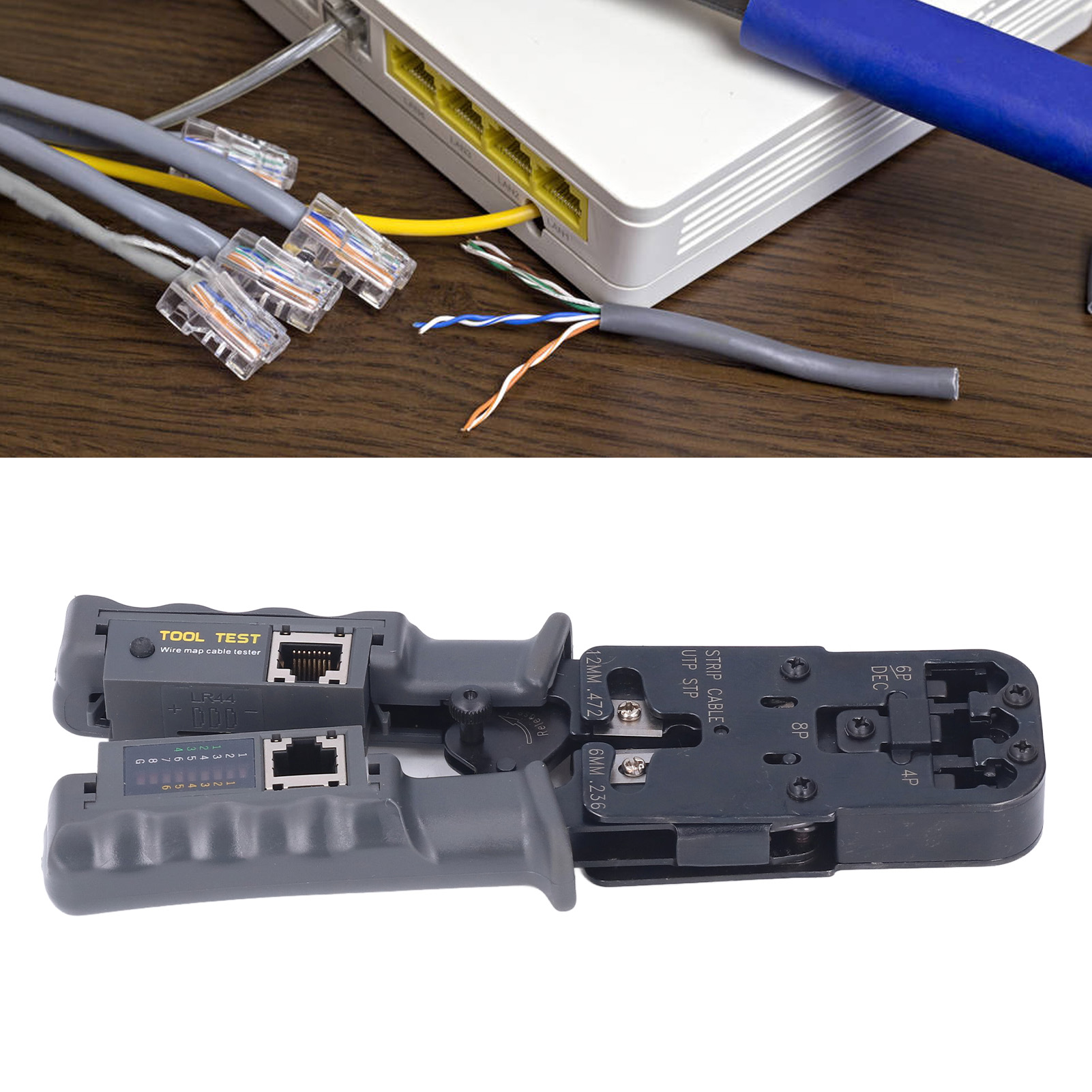 Netzwerk-crimpwerkzeug Mit Zahnradmechanismus, Drei-in-eins-crimpwerkzeug 8p+6p+4p Für Rj45-netzwerktester Und Abisolierzangen.