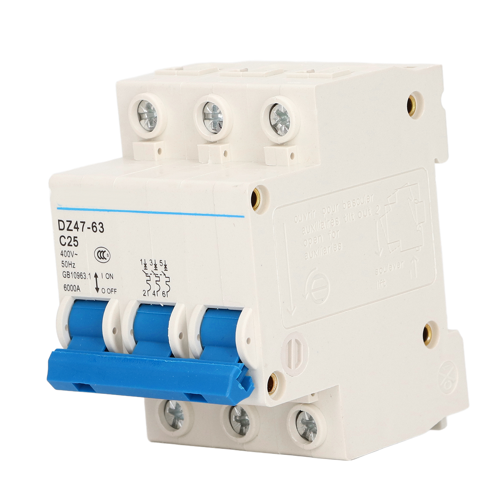 Miniatur-drehstrom-leistungsschalter Dz47-63 C25 400 V 25 A, Din-schienenmontage, 6000 A Schaltleistung