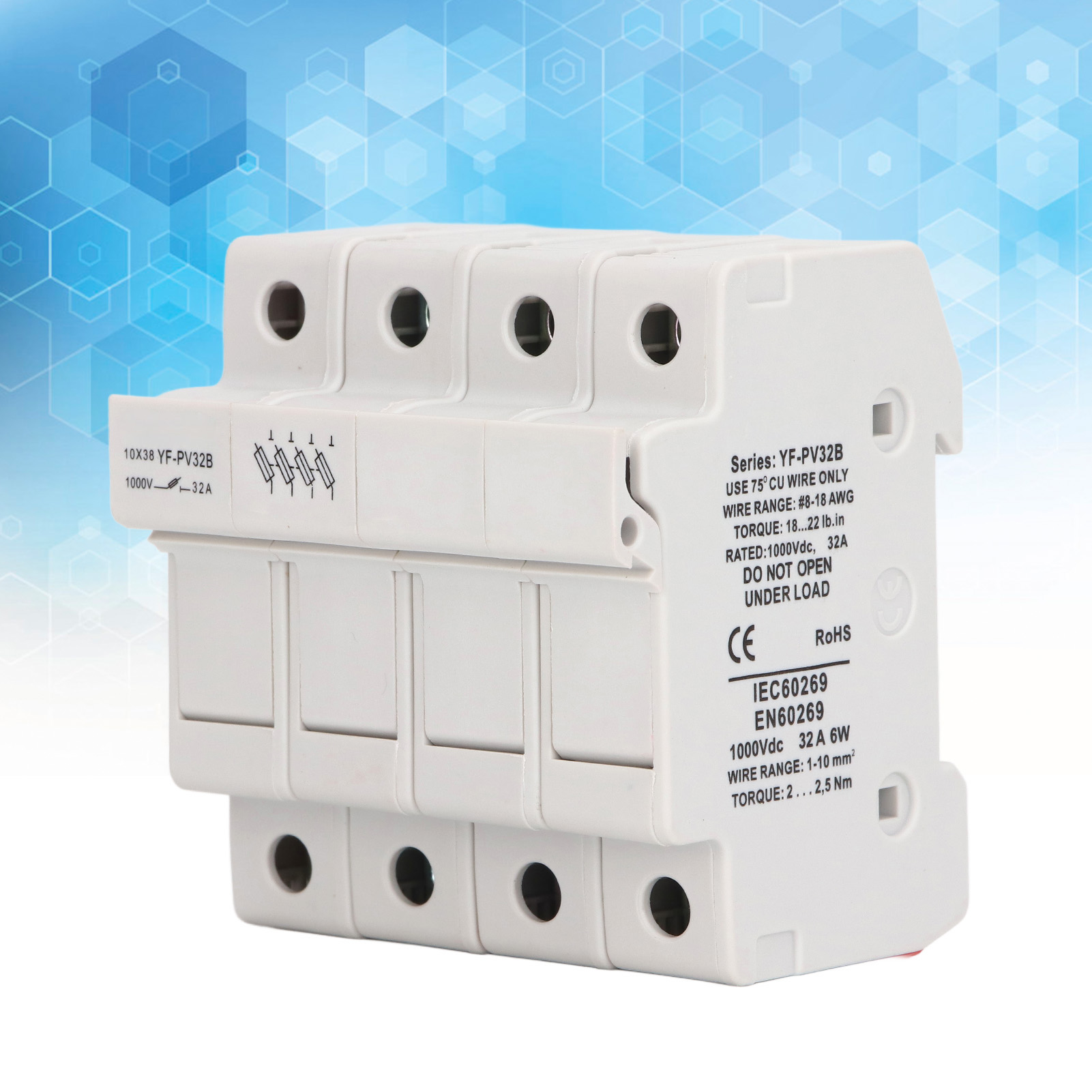 Yf-pv32b 4p Dc-sicherungshalter, Sicherungselement, Sicherungshalter, Schienentyp, 1000 V Dc 32 A 6 W