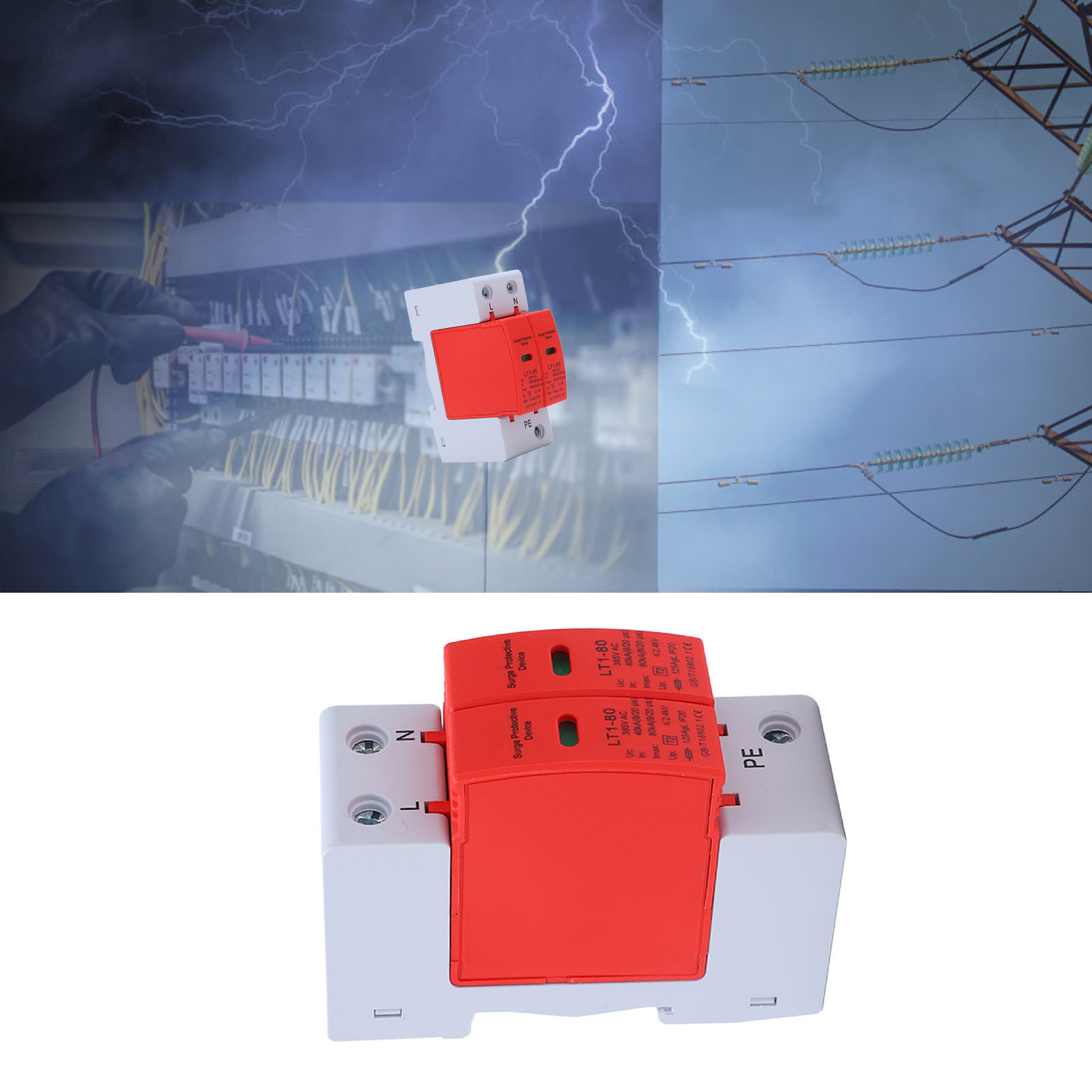 Lt1-80 Dc 385v Ac Überspannungsschutz 40ka-80ka/2p