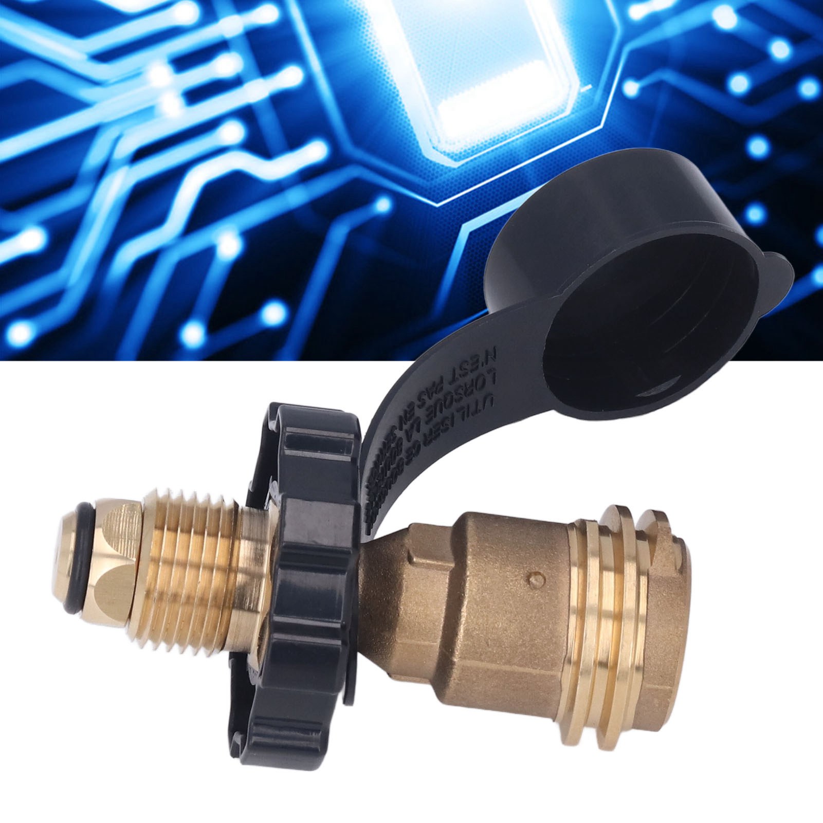 Der Messing-gasflaschenadapter Wandelt Den Pol-typ In Den Qcc1/1-typ Um, Einen Adapter Für Propan Mit Ventilsteuerung Und Sicherheitsvorrichtung Sowie Einem Schwarzen Griff.