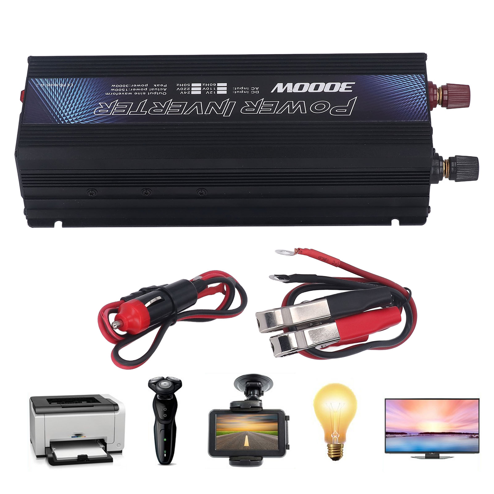 3000-w-wechselrichter, 12-v-dc-zu-220-v-/110-v-ac-wandler, Solarwechselrichter Für Den Außenbereich/fahrzeugmontage, Schwarz, 110 V