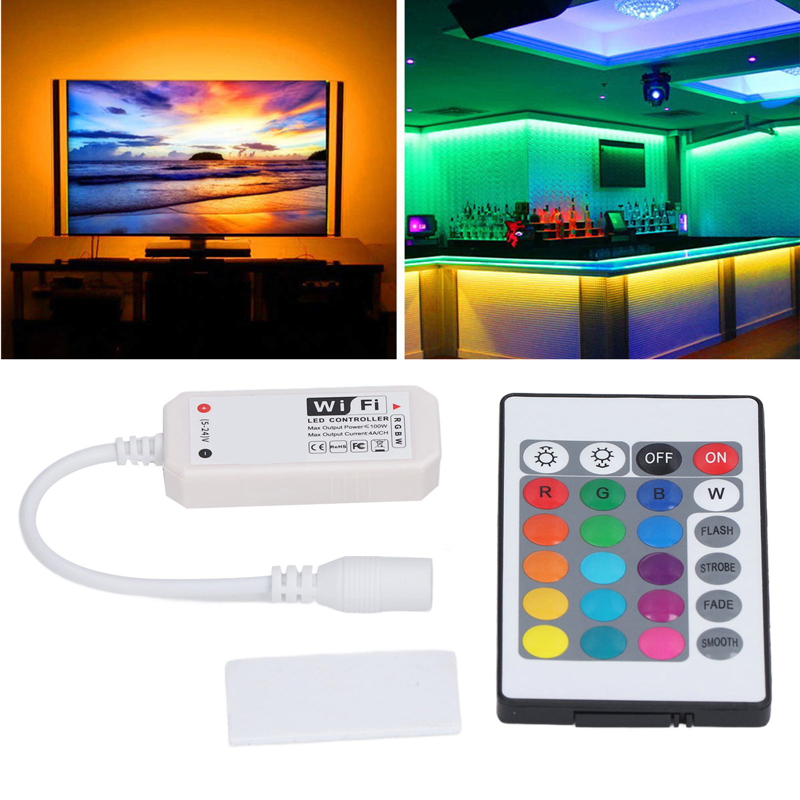 Intelligenter Wlan-5-pin-musik-led-controller, 2,4-ghz-funkfernbedienung Mit 24 Tasten, Rgbw-farblichtstreifen-dimmer.