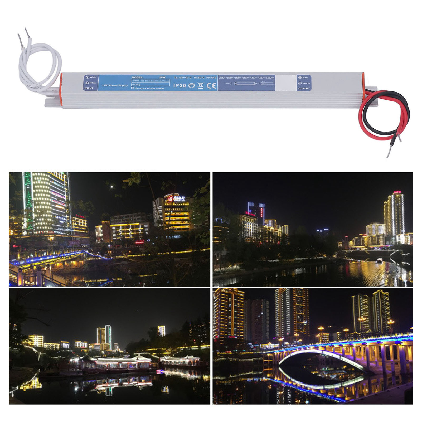 Led-netzteil Für Den Innenbereich 180-250v Ac 20w, Spezielles Miniatur-aluminiumgehäuse Mit Langem Streifen, 24v Konstantspannungsnetzteil Für Leuchtkästen.