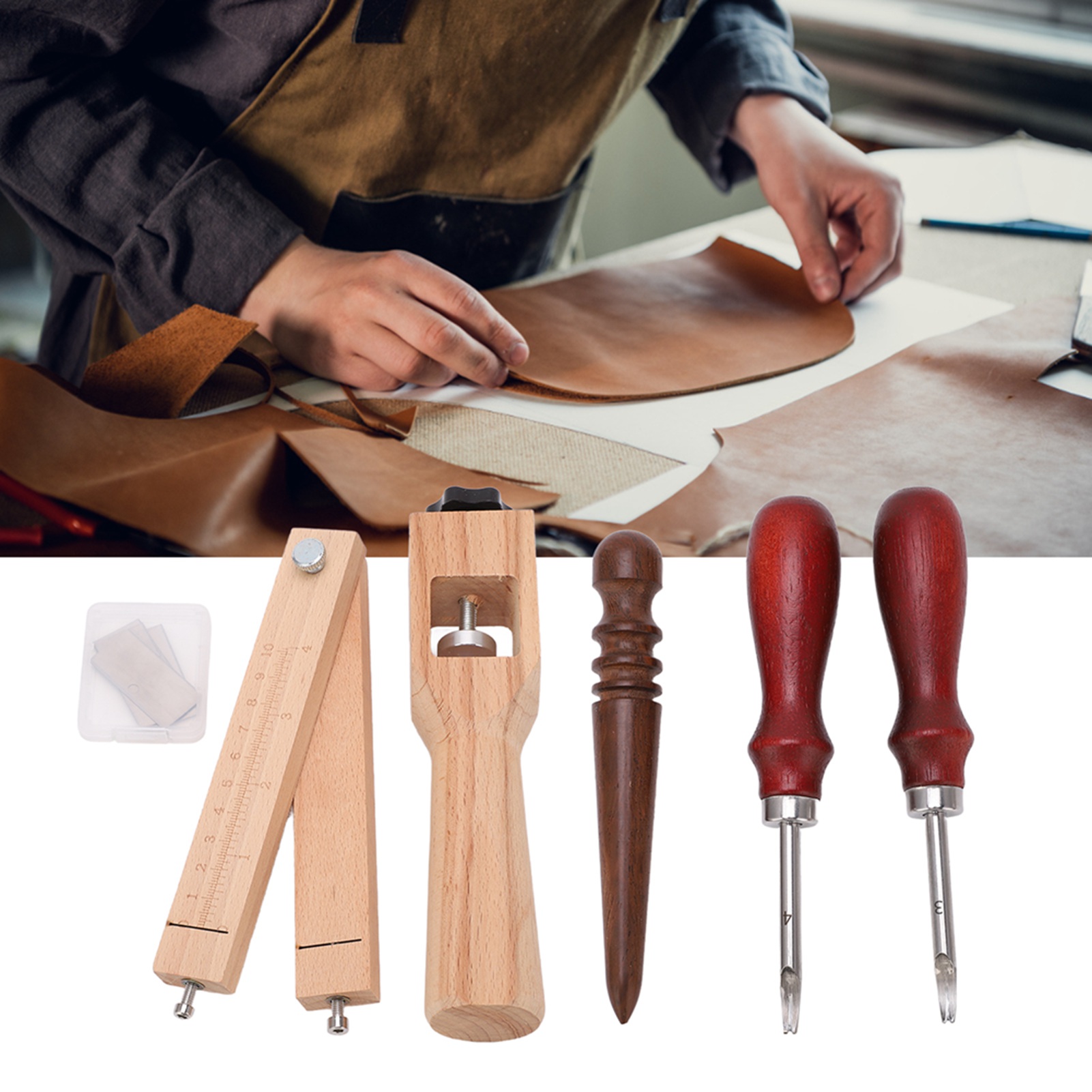 Verstellbarer Ledergürtelschneider, Gürtelschneider-set Mit Polierwerkzeugen, Lederkanten-fasenwerkzeug, Polierer Für Uhrenarmbänder Aus Holz Und Leder, Handgefertigter Lederzuschnitt.