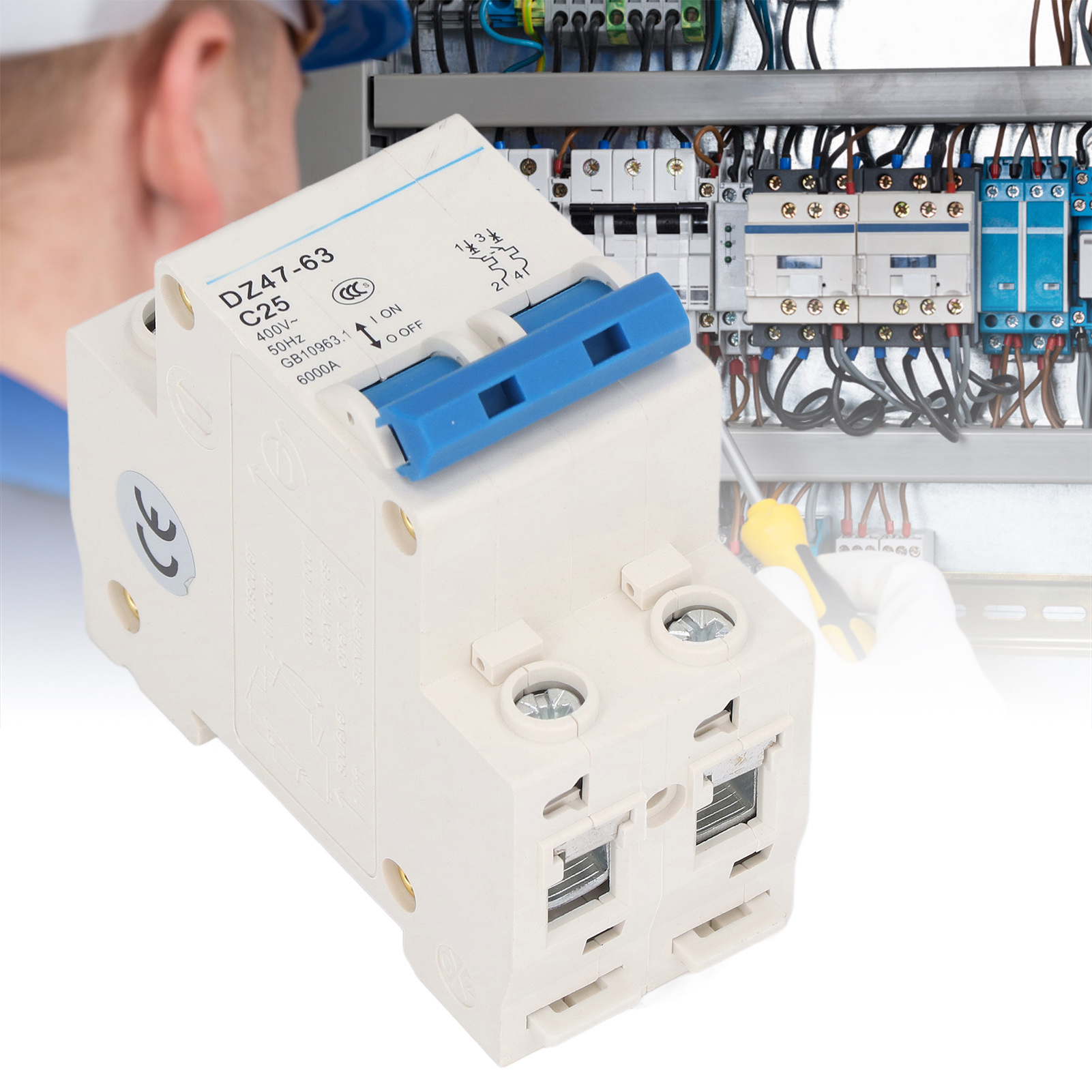 Leitungsschutzschalter Dz47-63 C25 2p 400 V 25 A, Din-schienenmontage, 6000 A Schaltvermögen