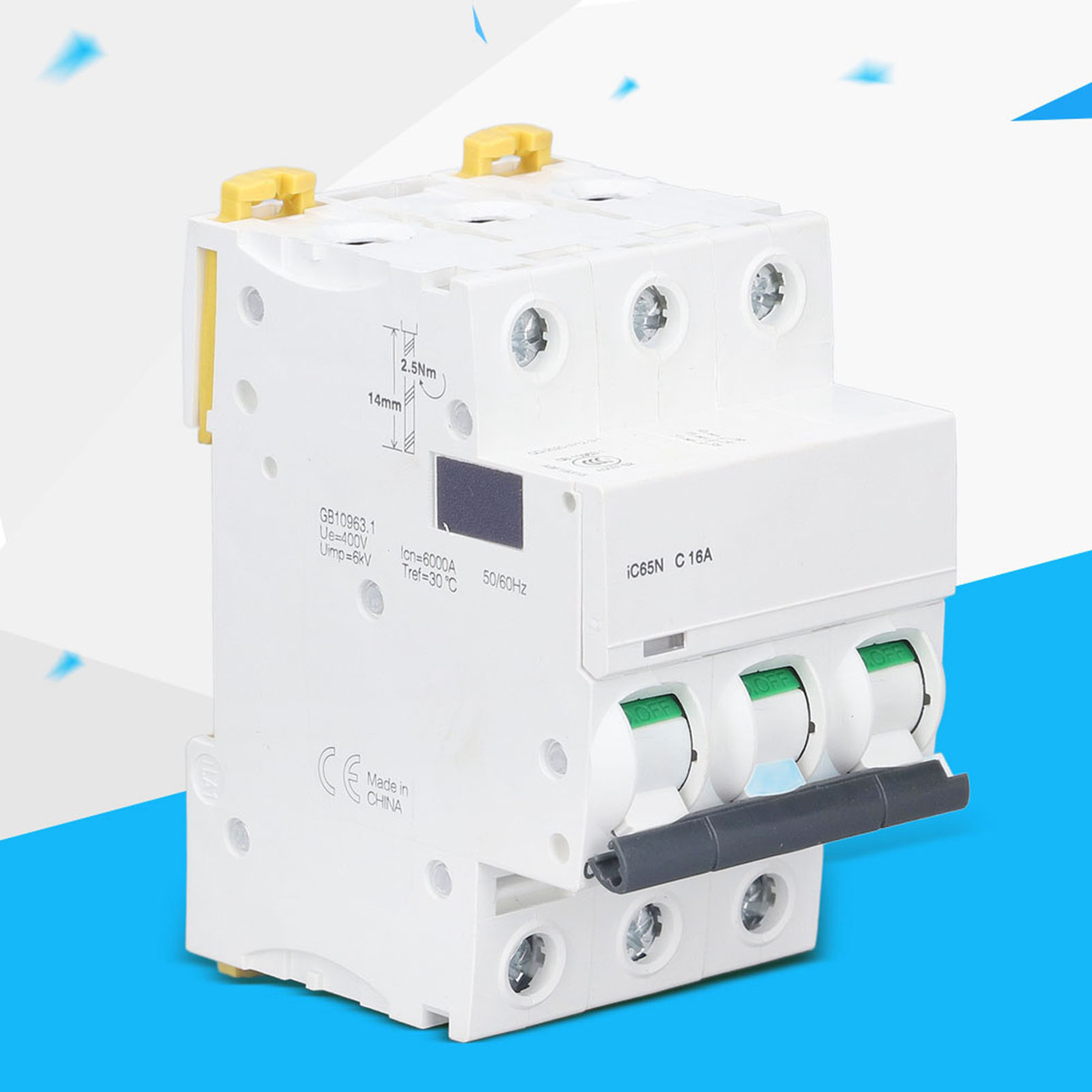 Miniatur-drehstrom-leistungsschalter Ic65n C16a, 16 A, Din-schienenmontage, Niederspannung 400 V, Schaltvermögen 6000 A, Silberkontakte