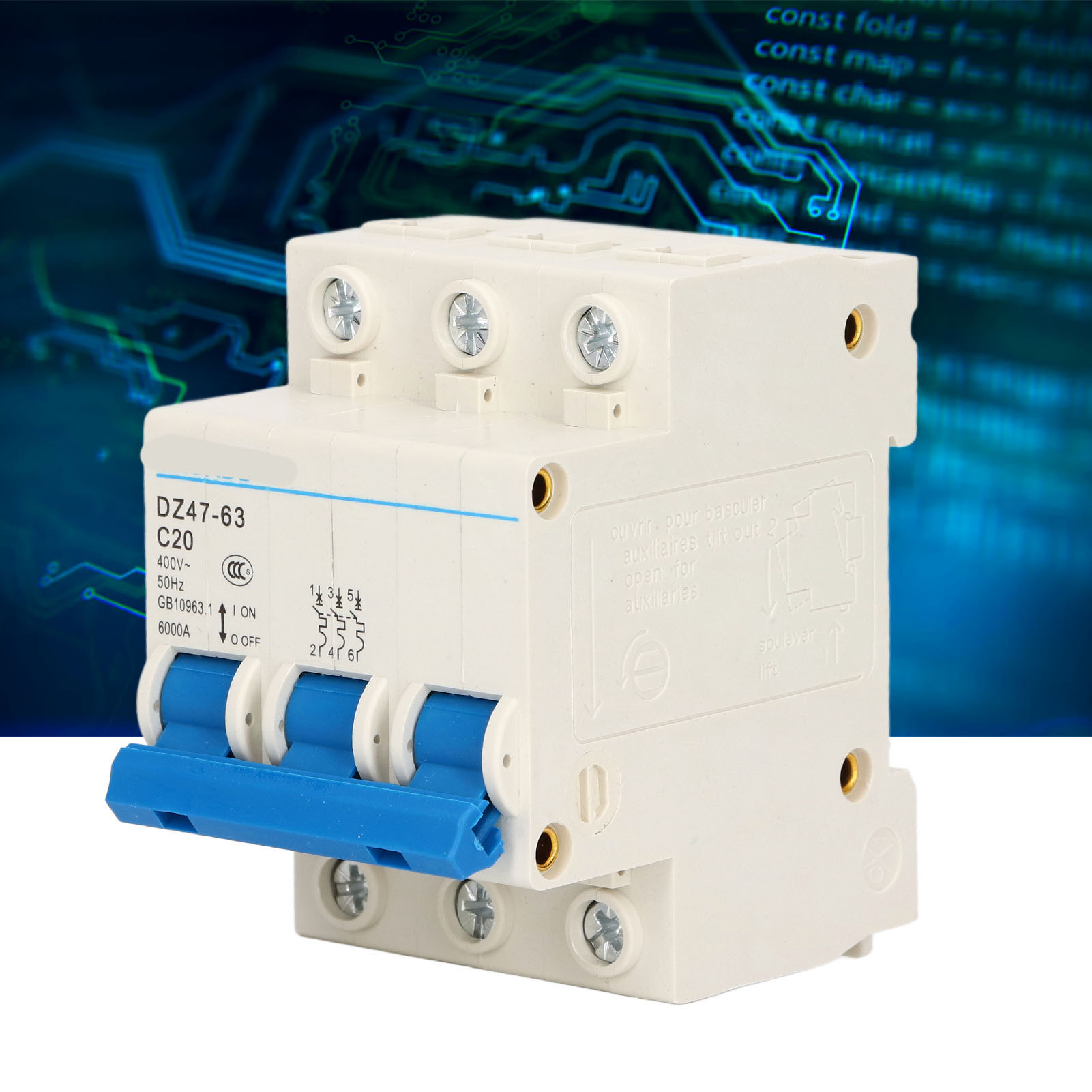 Miniatur-drehstrom-leistungsschalter Dz47-63 C20 400 V 20 A, Din-schienenmontage, 6000 A Schaltleistung