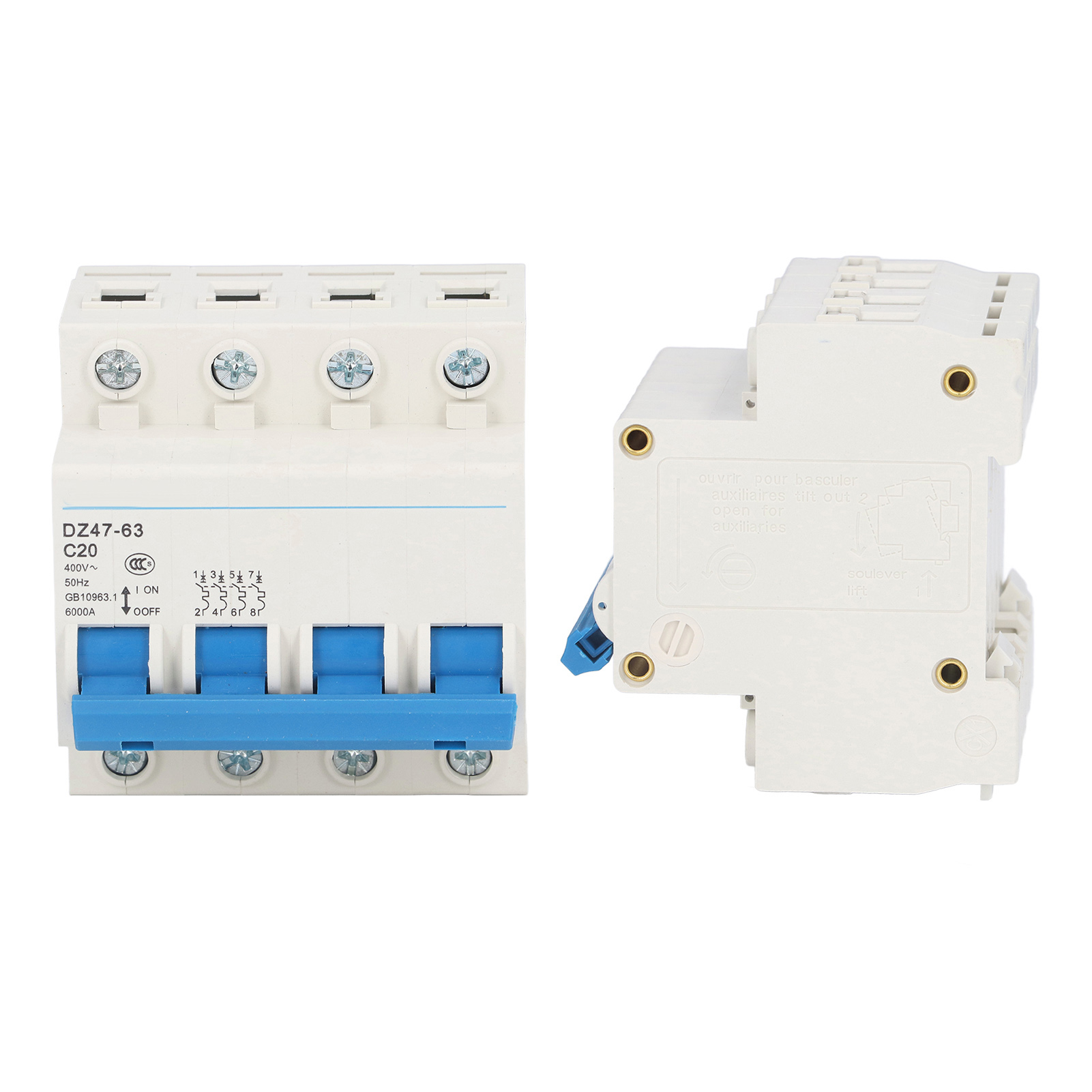 Leitungsschutzschalter Dz47-63 C20 4p 400 V 20 A, Din-schienenmontage, 6000 A Schaltvermögen