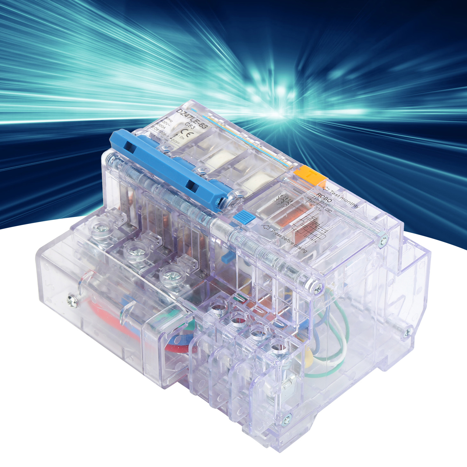 Dz47le-63 3p+n C63 Miniatur-fehlerstromschutzschalter, Transparent, Miniatur-haushaltsschalter, Transparenter Fehlerstromschutzschalter