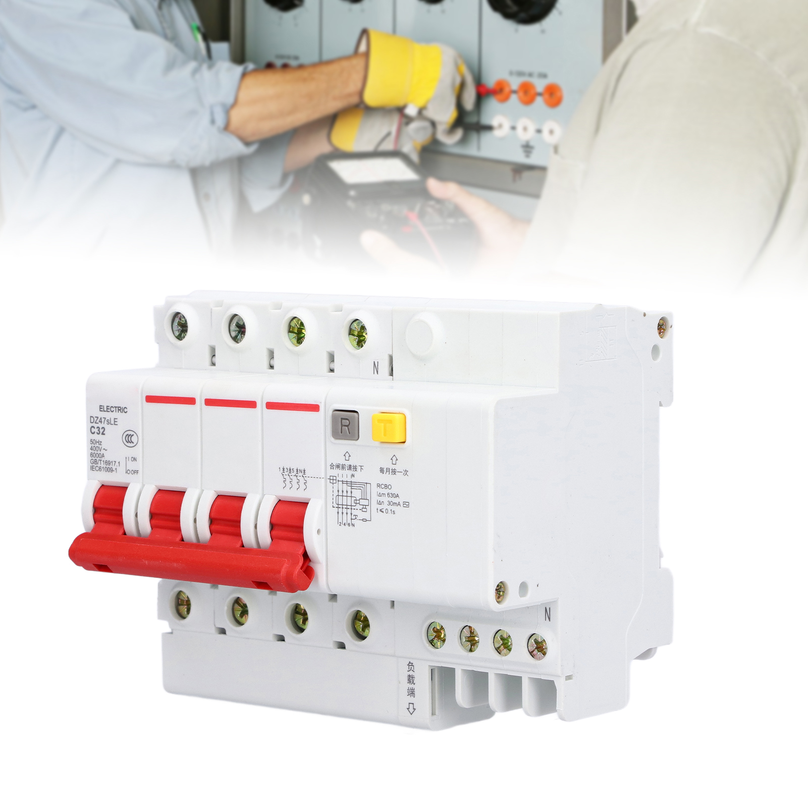 Leitungsschutzschalter Dz47sle C32 4p+n 32 A, Din-schienenmontage, Niederspannung 400 V, Abschaltvermögen 6000 A