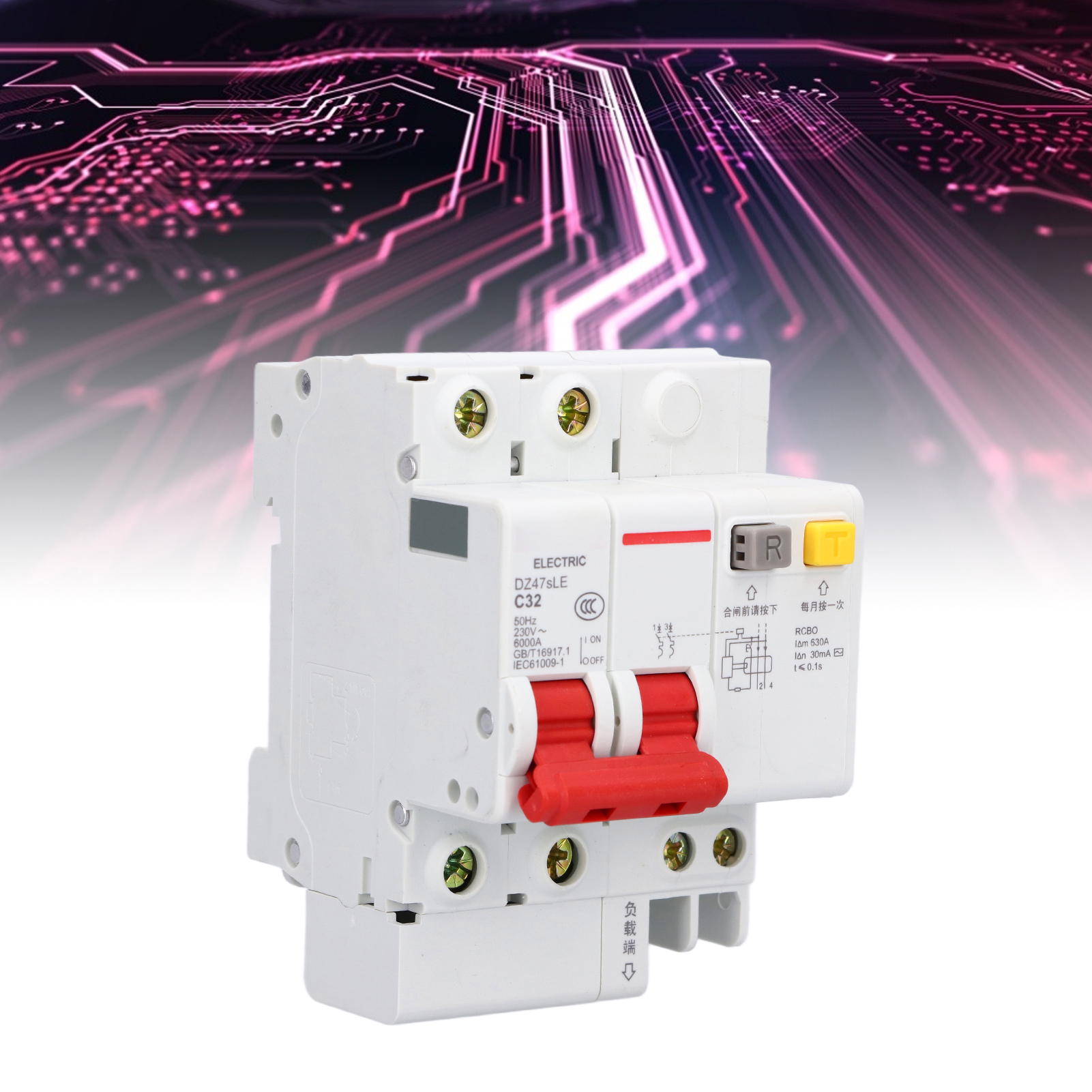 Leitungsschutzschalter Dz47sle C32 2p 32 A, Din-schienenmontage, Niederspannung 230 V, Abschaltvermögen 6000 A