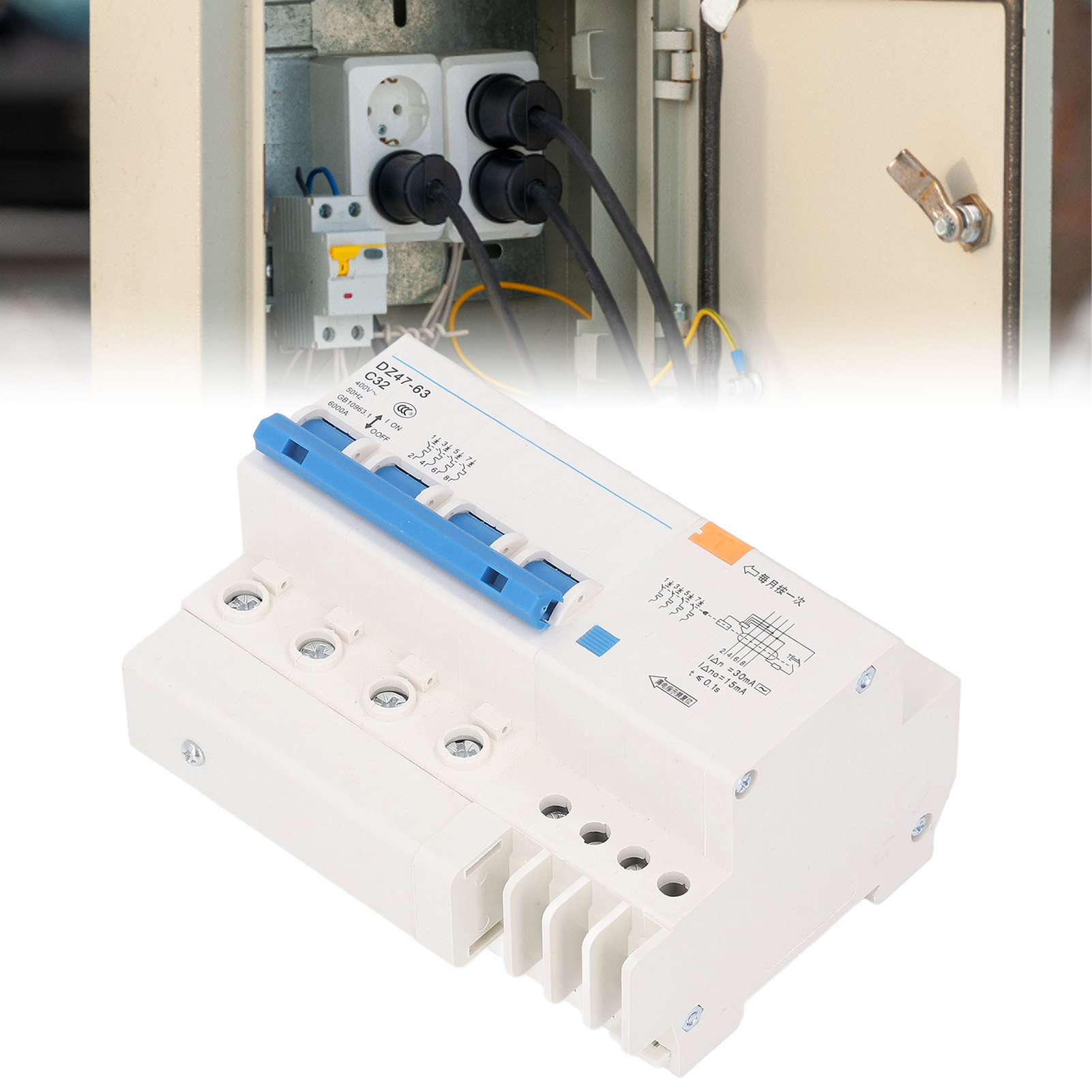 Leitungsschutzschalter Dz47le-63 C32 4p 400 V 32 A, Din-schienenmontage, 6000 A Schaltvermögen